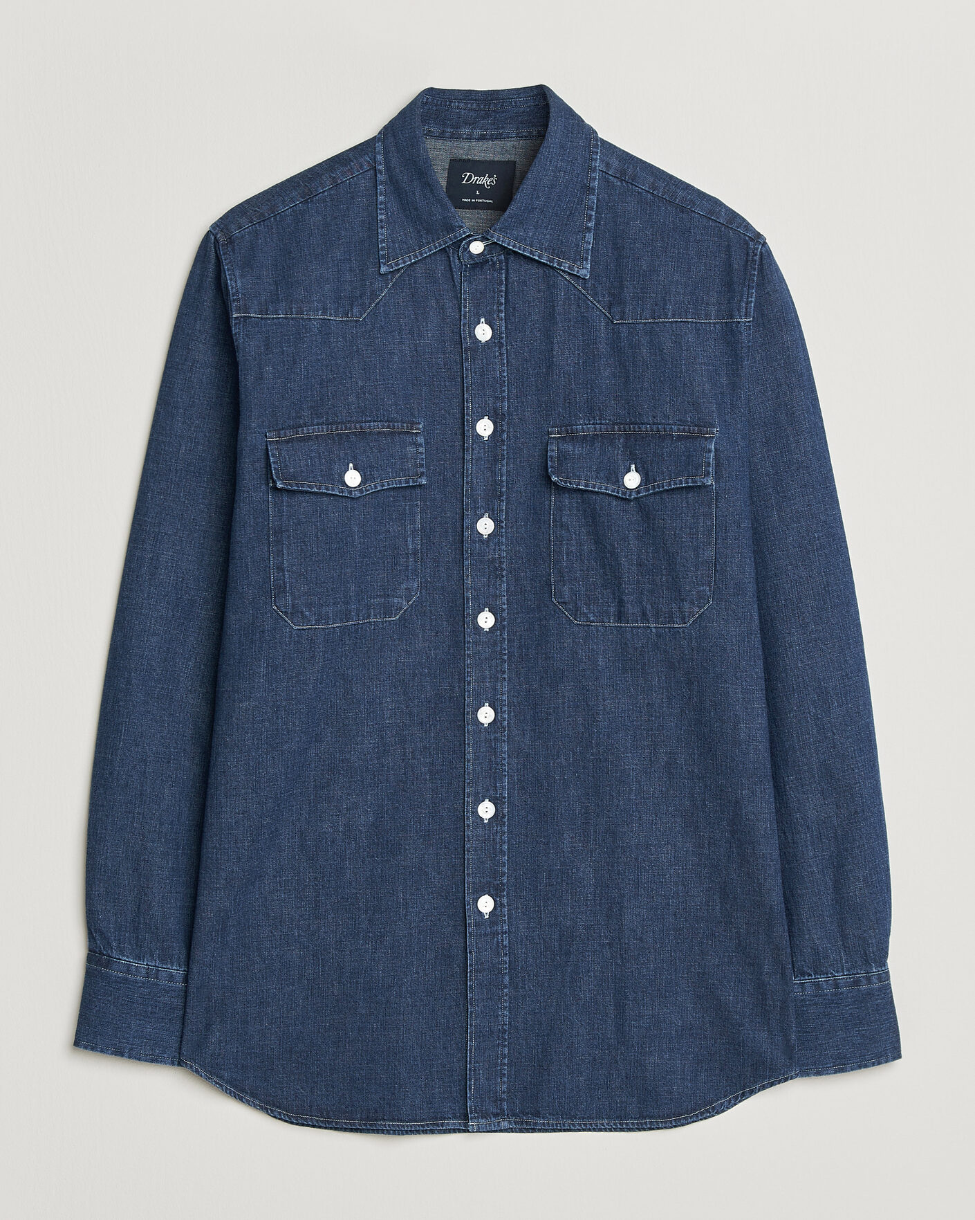 Mies | Kauluspaidat | Drake's | Light Denim Western Shirt Stone Wash