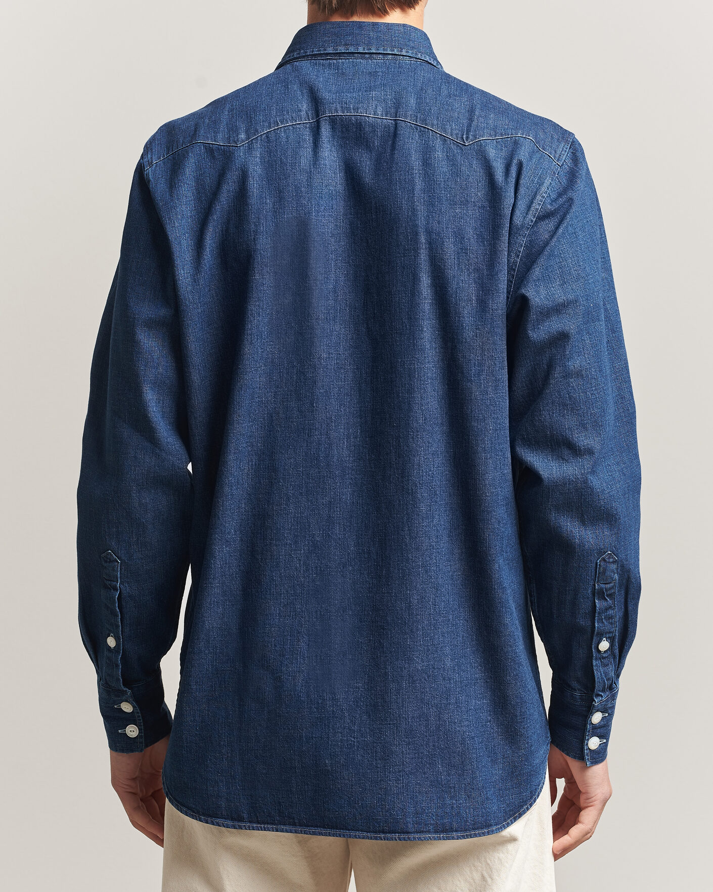 Mies | Kauluspaidat | Drake's | Light Denim Western Shirt Stone Wash