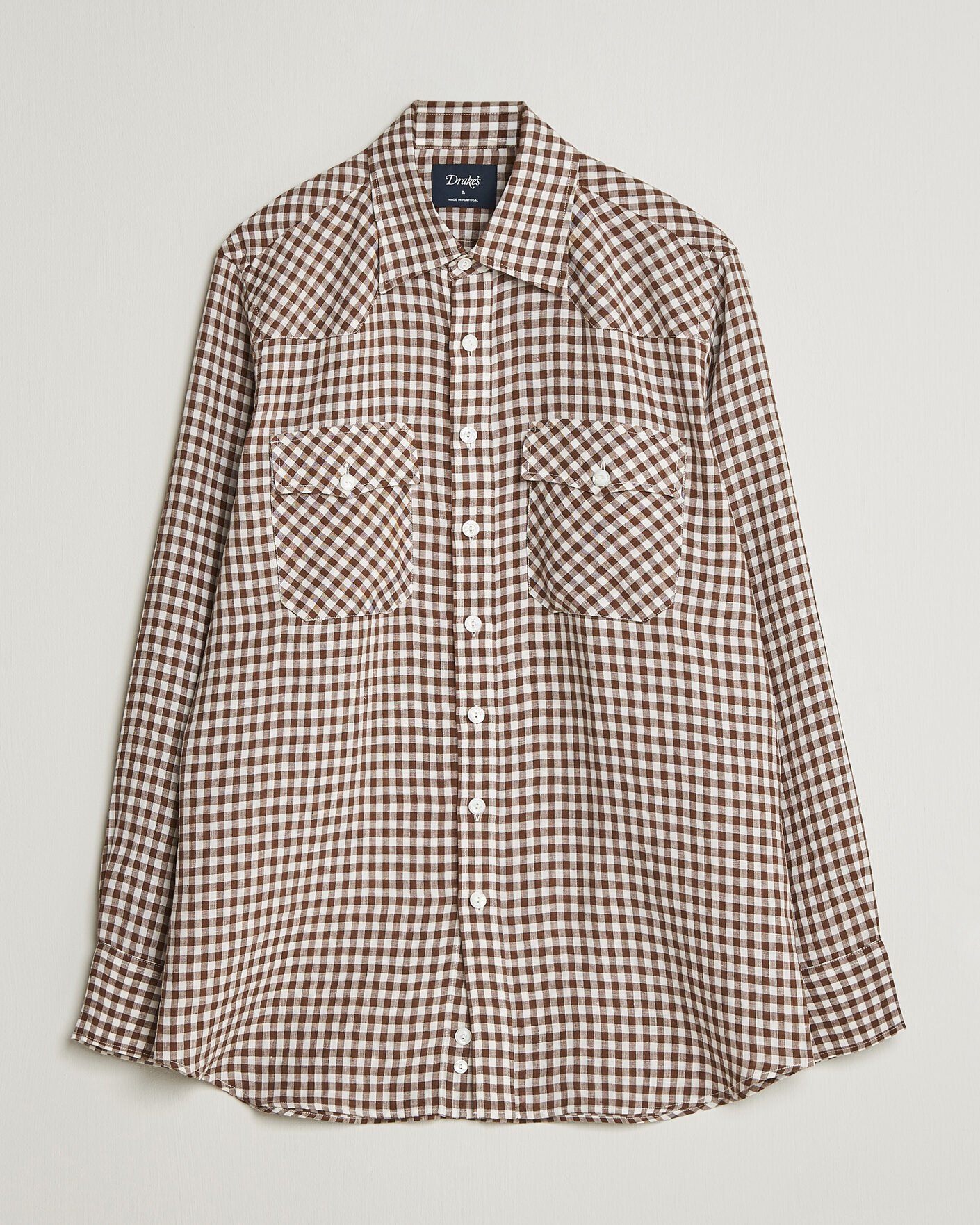 Mies | Kauluspaidat | Drake's | Linen Gingham Western Shirt Brown/White