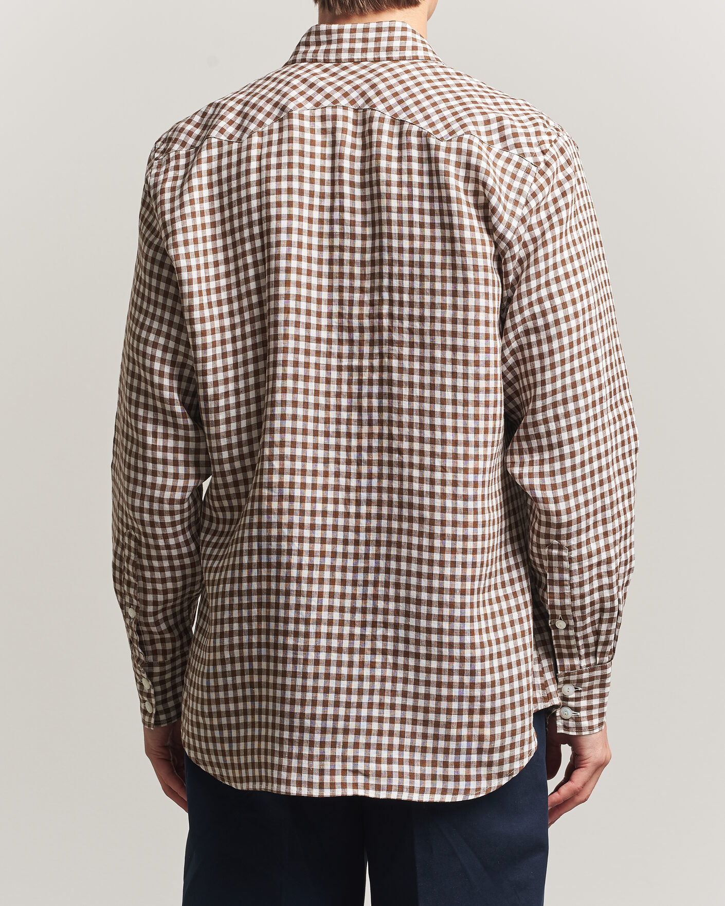 Mies | Kauluspaidat | Drake's | Linen Gingham Western Shirt Brown/White