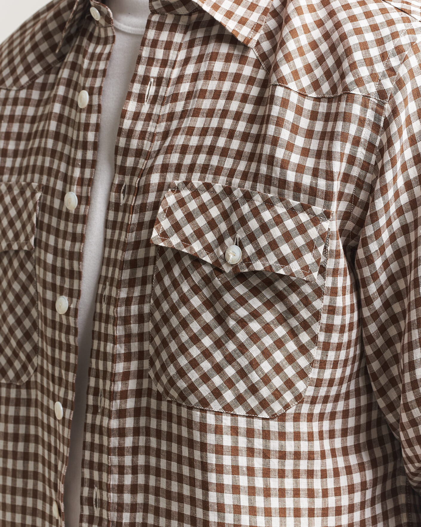 Mies | Kauluspaidat | Drake's | Linen Gingham Western Shirt Brown/White