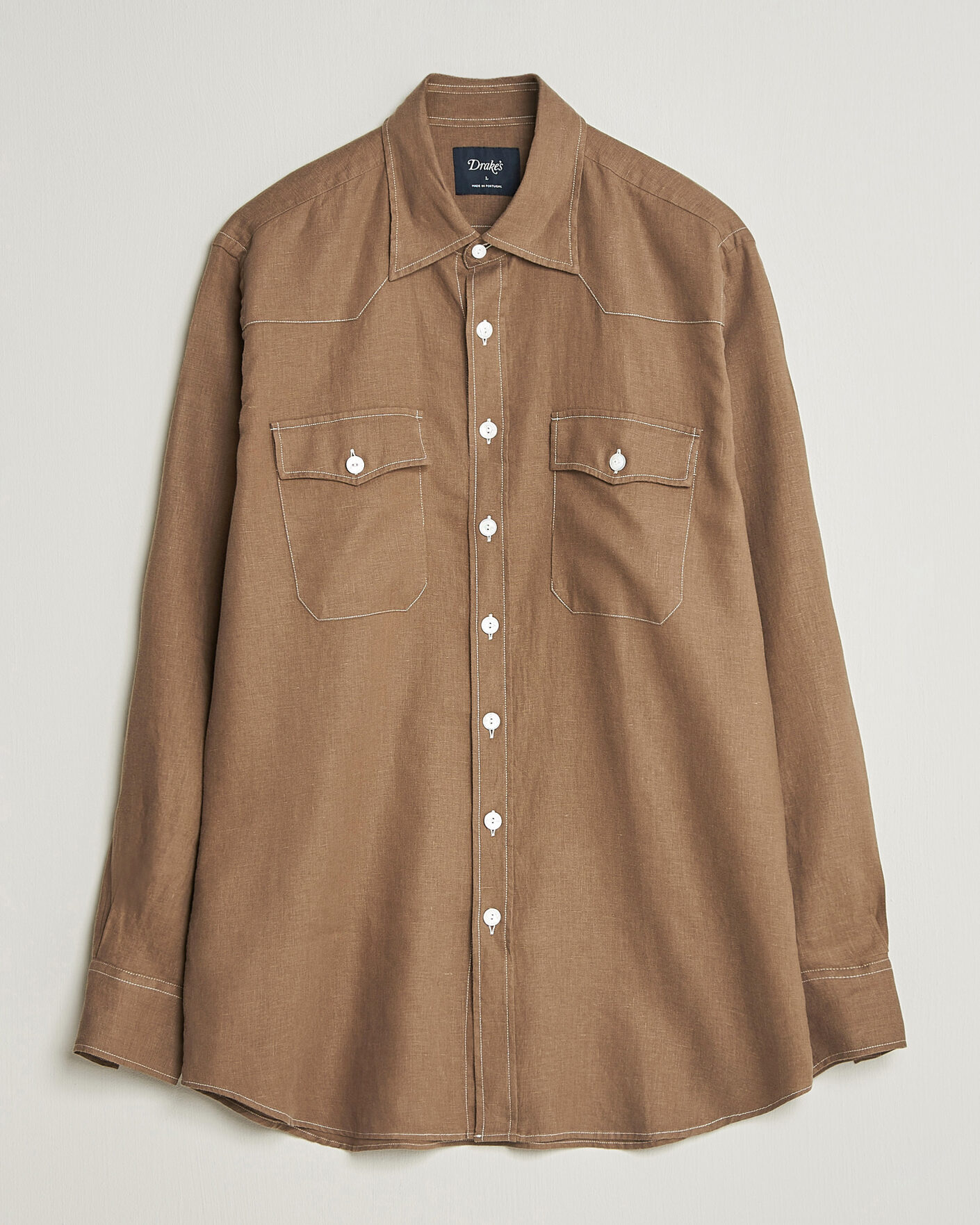 Mies | Kauluspaidat | Drake's | Solid Linen Western Shirt Brown