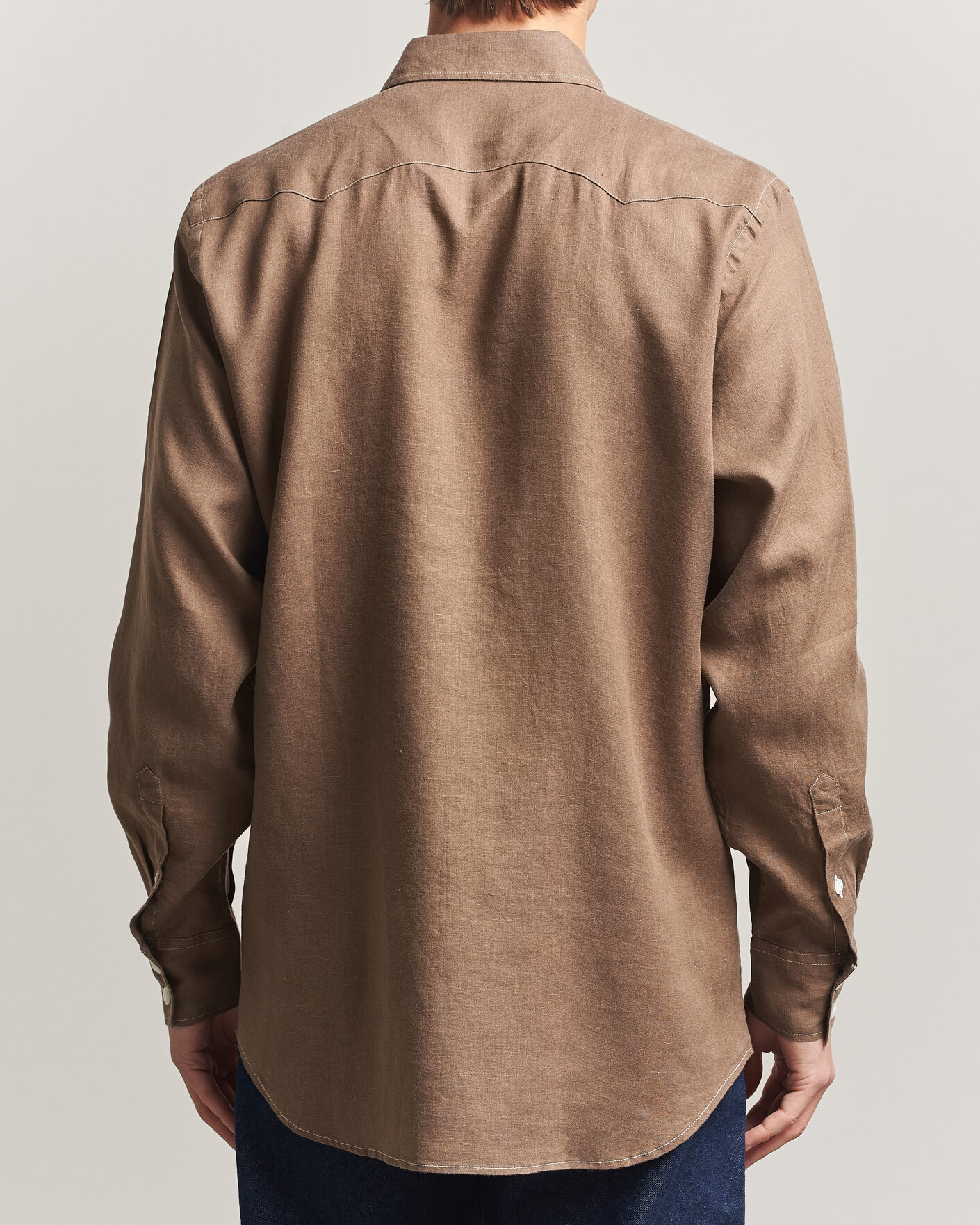 Mies | Kauluspaidat | Drake's | Solid Linen Western Shirt Brown