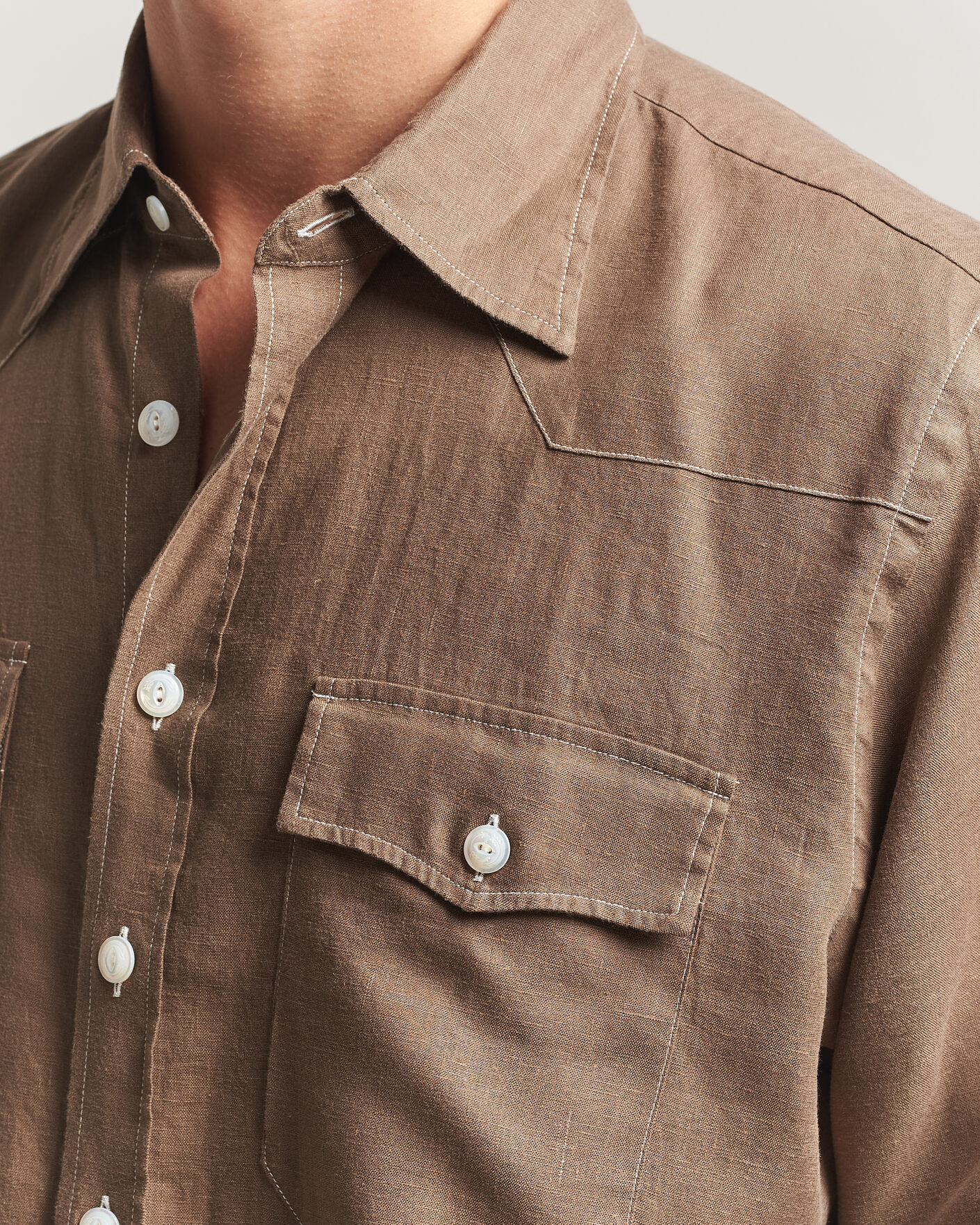 Mies | Kauluspaidat | Drake's | Solid Linen Western Shirt Brown