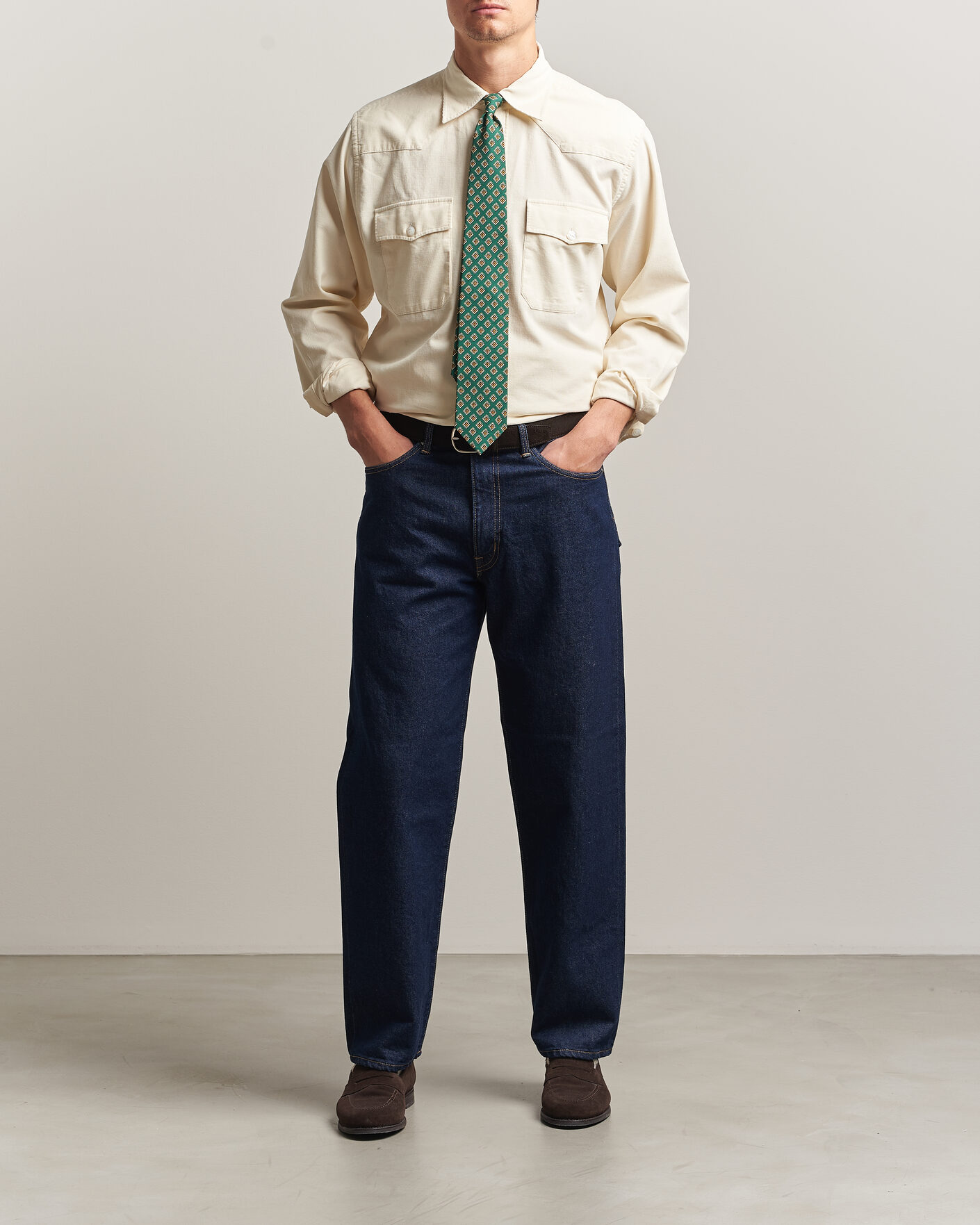 Mies | Kauluspaidat | Drake's | Needlecord Western Shirt White