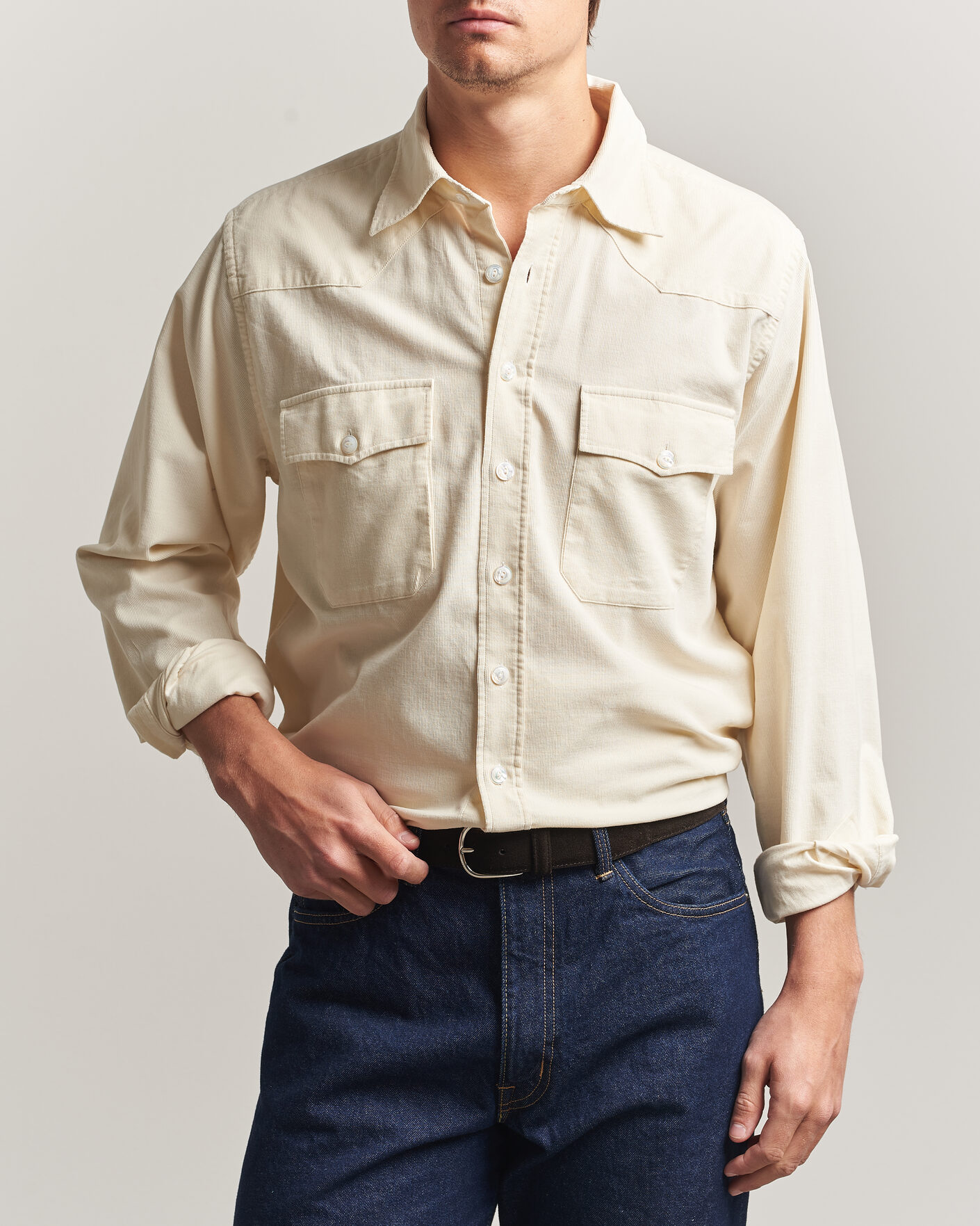 Mies | Kauluspaidat | Drake's | Needlecord Western Shirt White