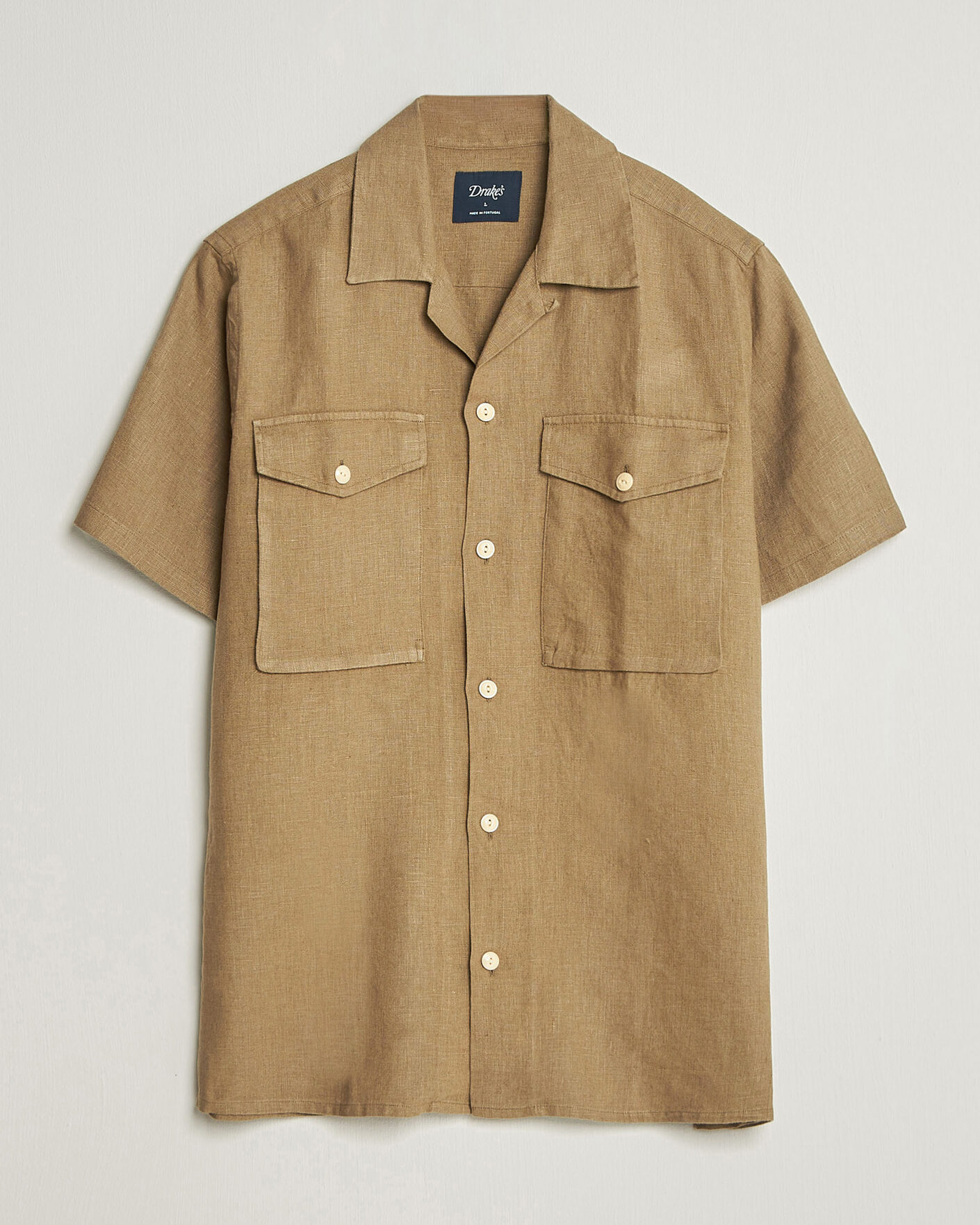 Mies | Kauluspaidat | Drake's | Military Short Sleeve Camp Collar Shirt Khaki