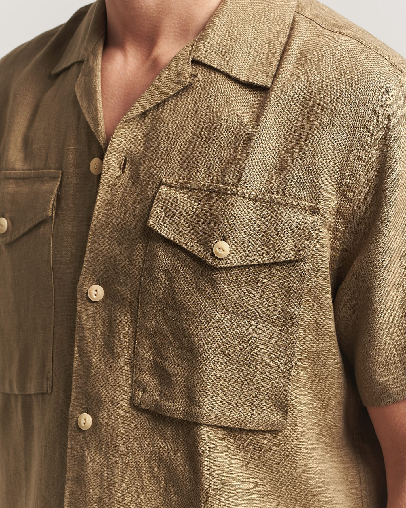 Mies | Kauluspaidat | Drake's | Military Short Sleeve Camp Collar Shirt Khaki
