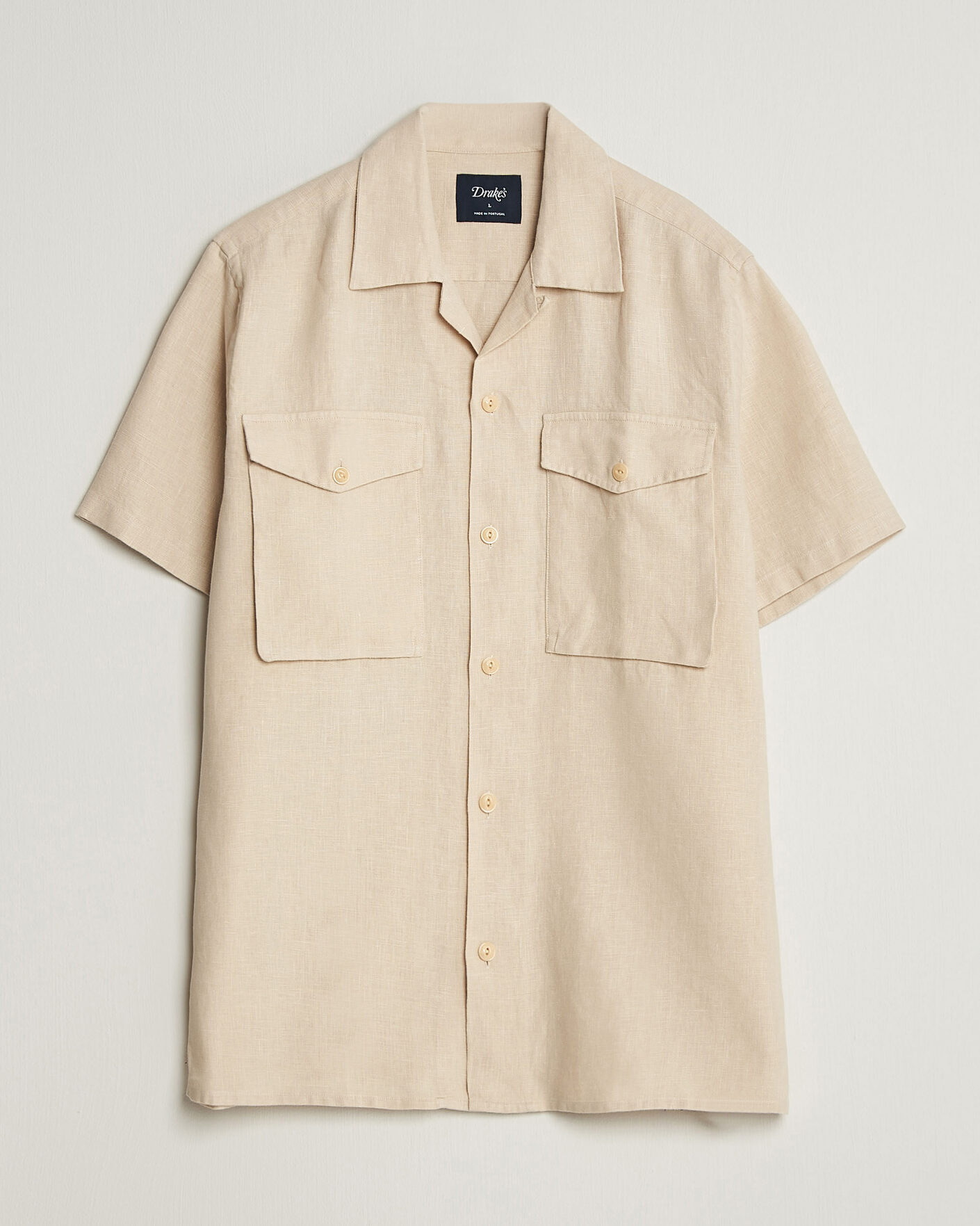 Mies | Kauluspaidat | Drake's | Military Short Sleeve Camp Collar Shirt Ecru