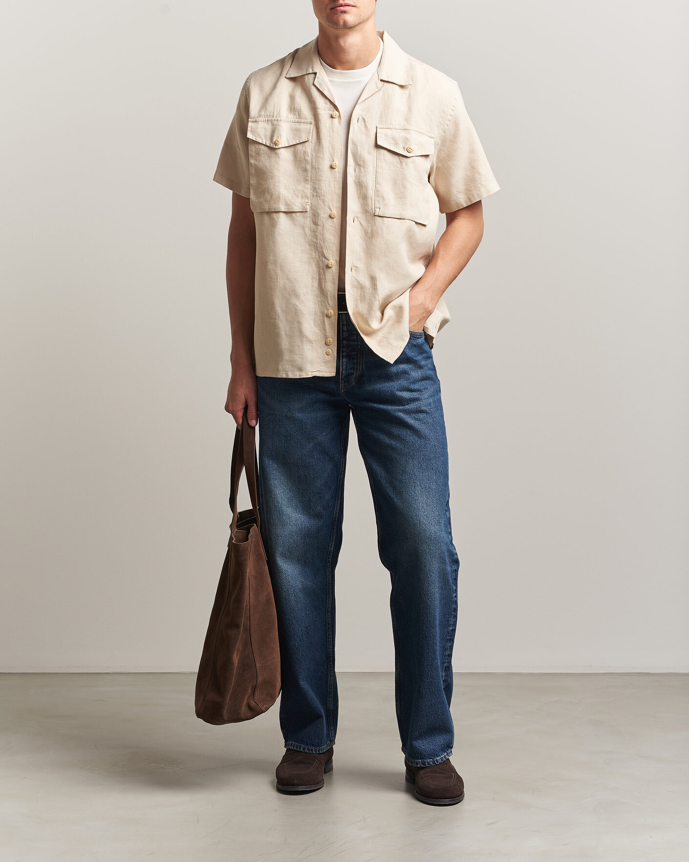 Mies | Kauluspaidat | Drake's | Military Short Sleeve Camp Collar Shirt Ecru