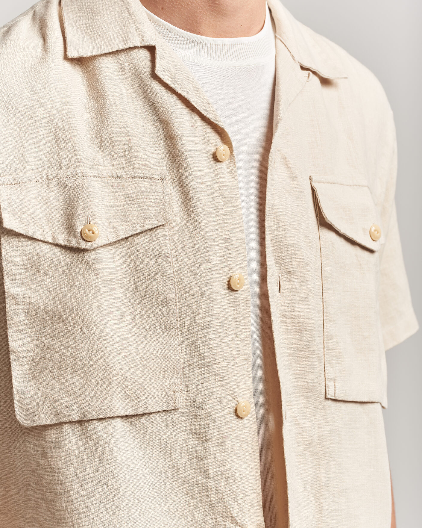Mies | Kauluspaidat | Drake's | Military Short Sleeve Camp Collar Shirt Ecru