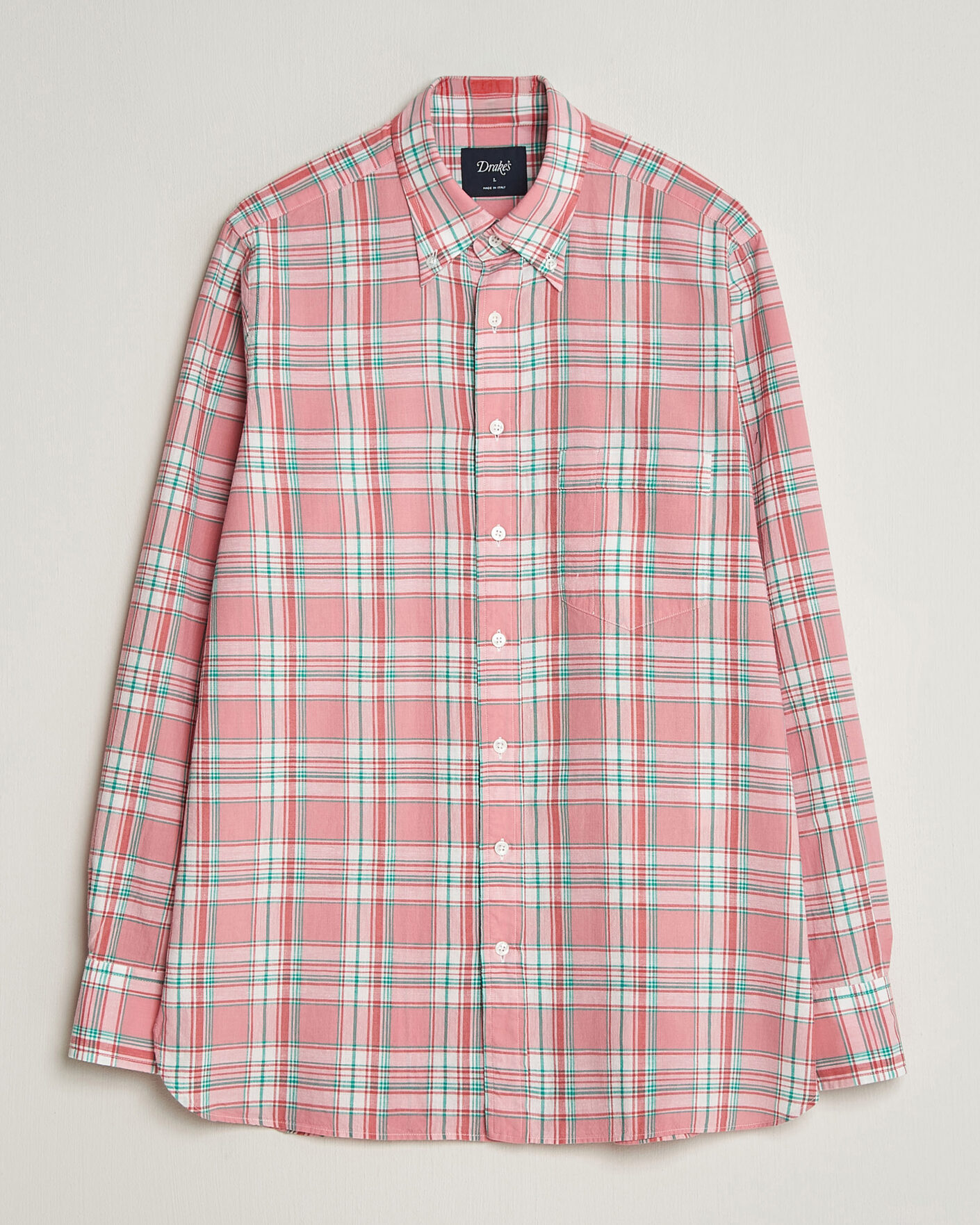 Mies | Kauluspaidat | Drake's | Madrass Checked Button Down Shirt Pink