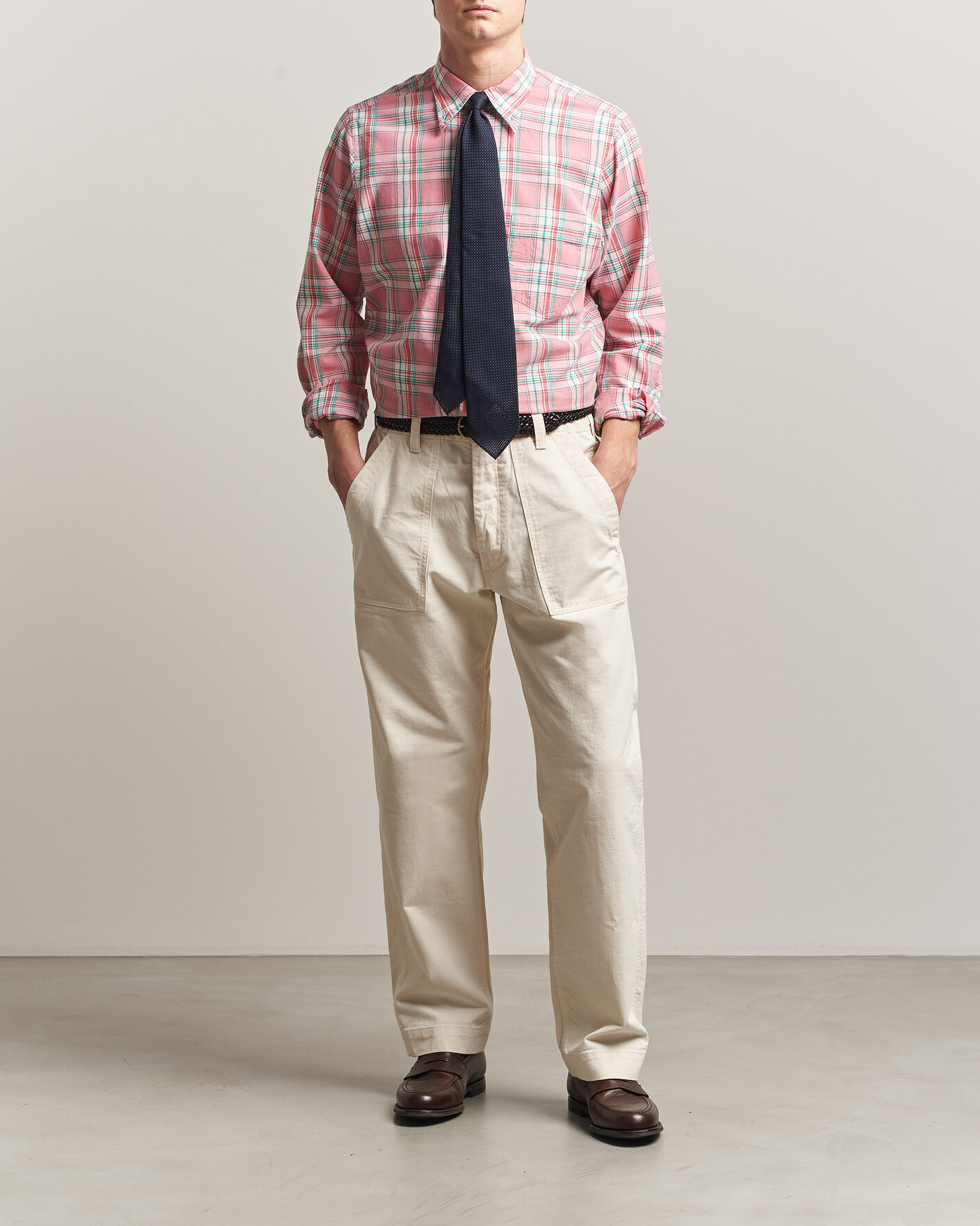 Mies | Kauluspaidat | Drake's | Madrass Checked Button Down Shirt Pink