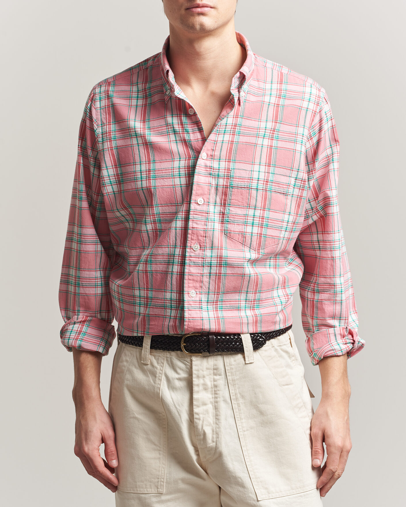 Mies | Kauluspaidat | Drake's | Madrass Checked Button Down Shirt Pink