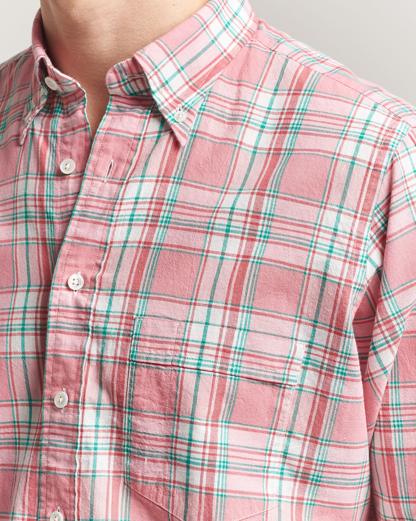 Mies | Kauluspaidat | Drake's | Madrass Checked Button Down Shirt Pink