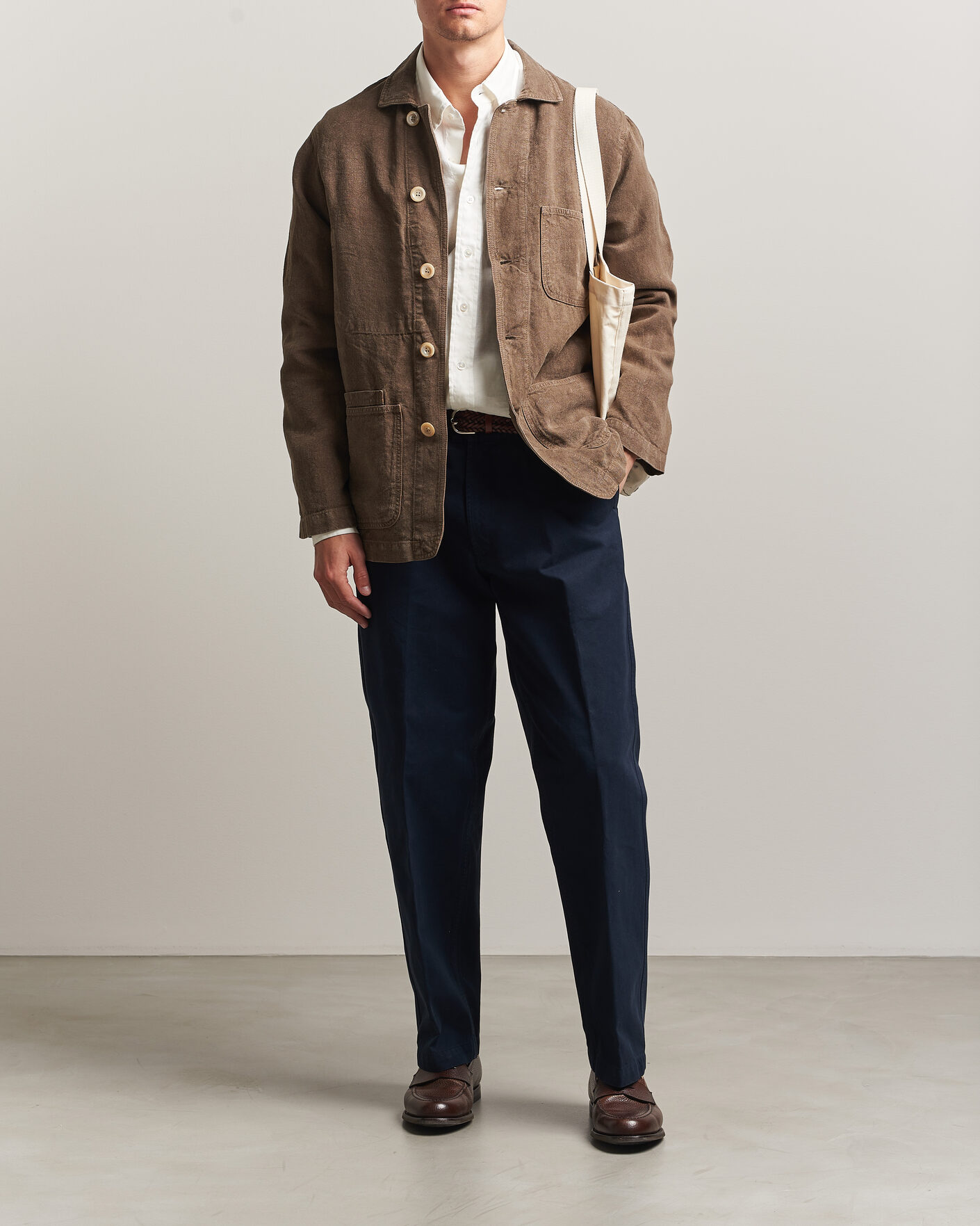 Mies | Takit | Drake's | Heavy Linen Chore Jacket Brown