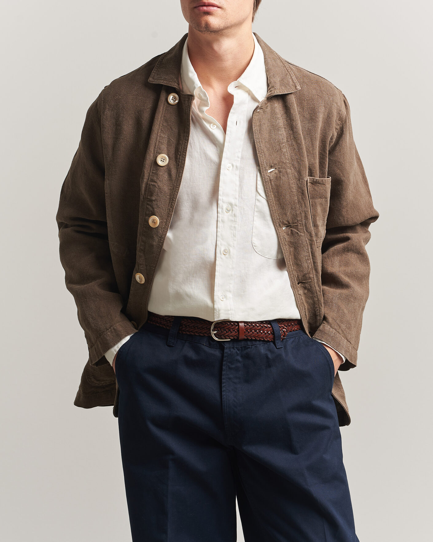 Mies | Takit | Drake's | Heavy Linen Chore Jacket Brown