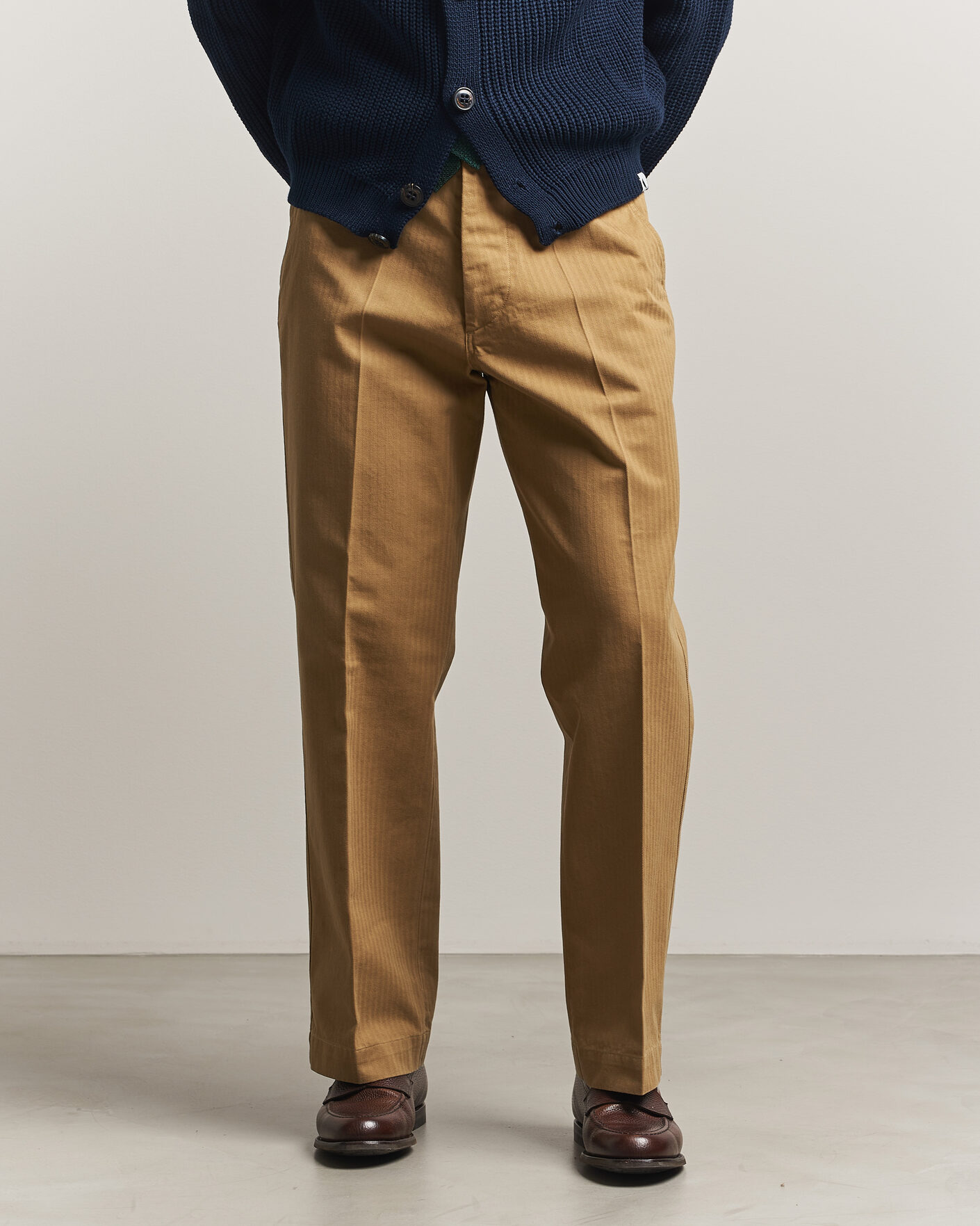 Mies | Housut | Drake's | Herringbone Wide Leg Chino Khaki