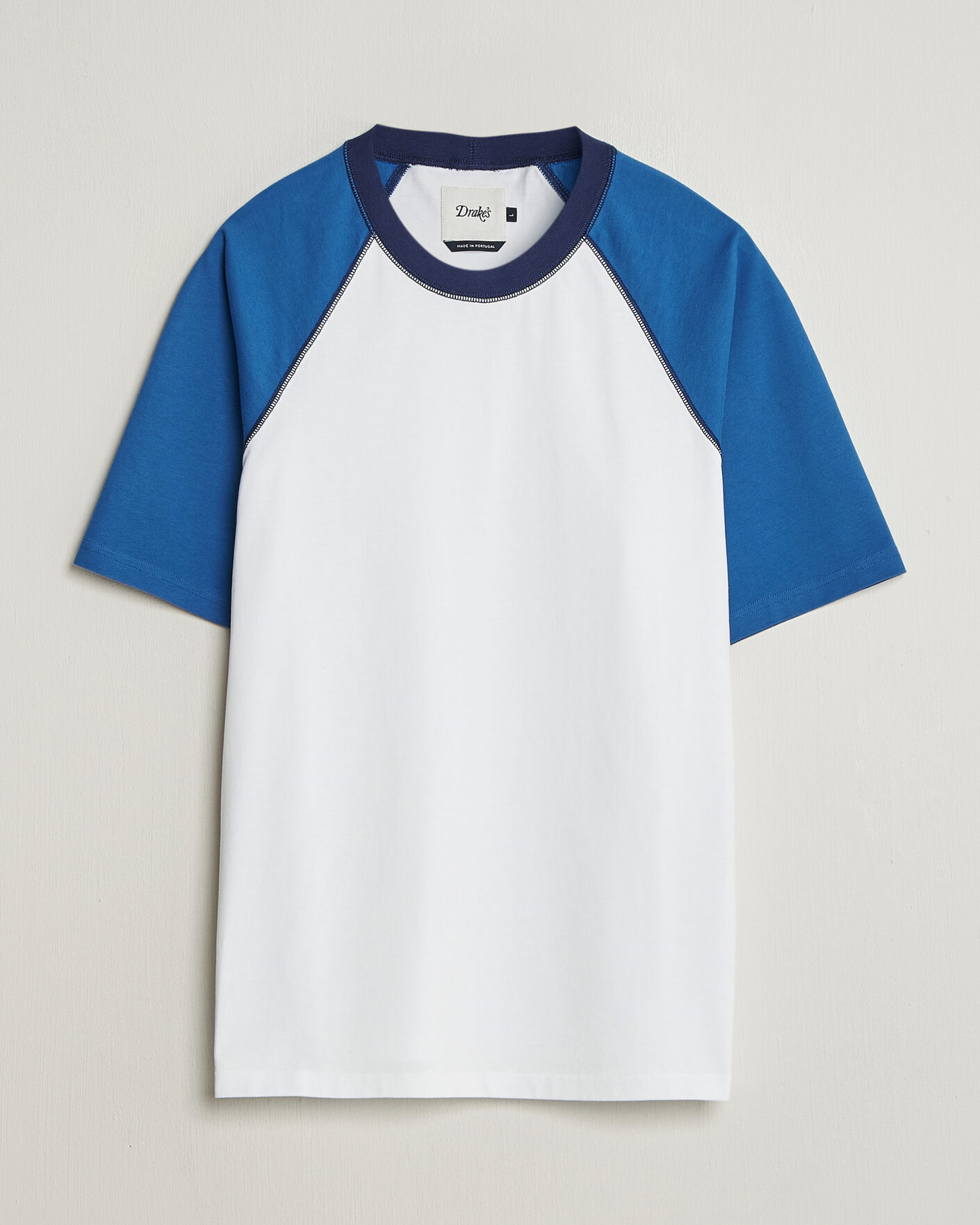 Mies | T-paidat | Drake's | Two Tone Raglan T-Shirt White/Blue