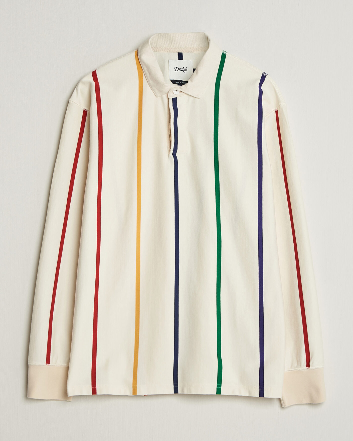 Mies | Puserot | Drake's | Colourful Vertical Stripe Rugby White
