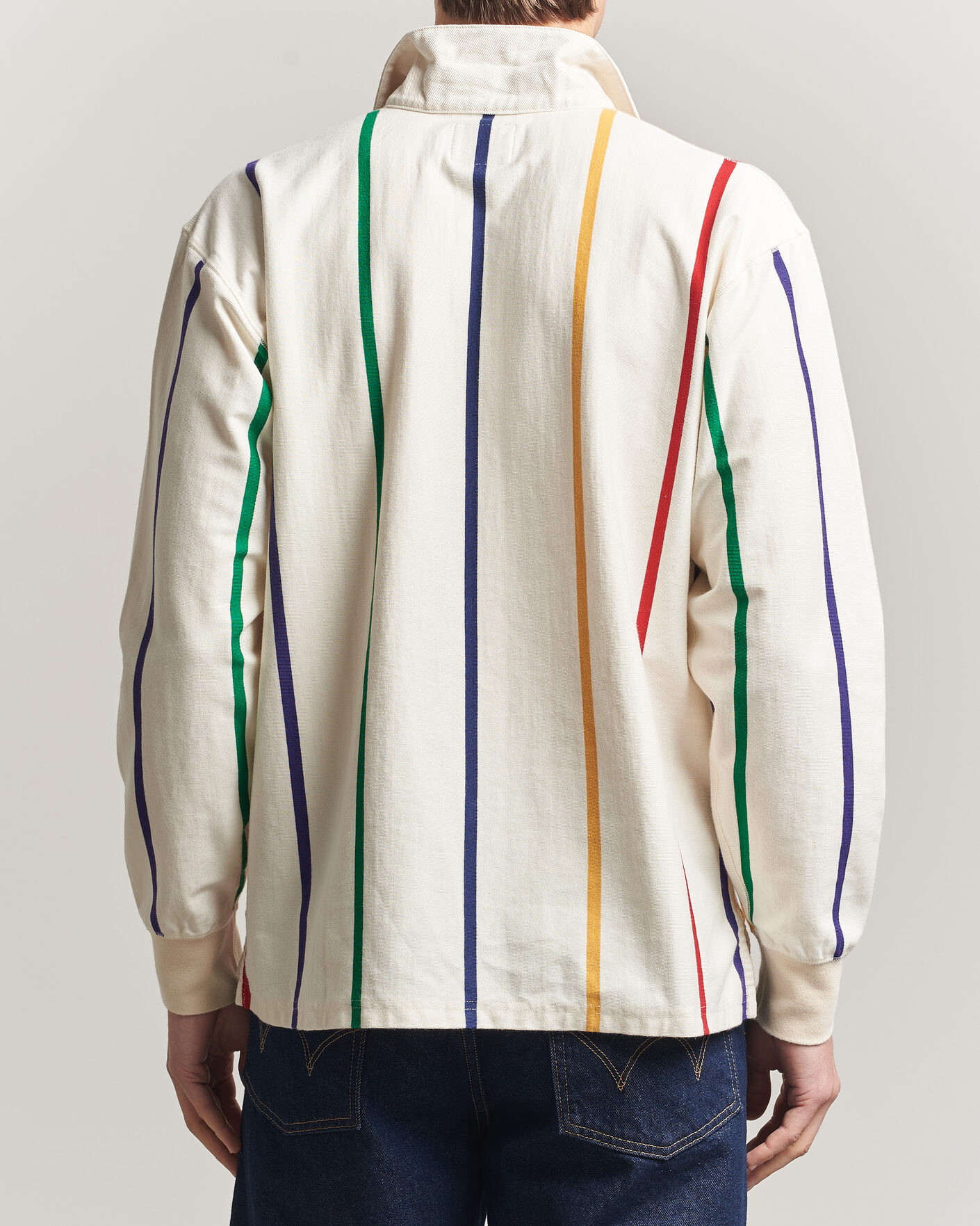 Mies | Puserot | Drake's | Colourful Vertical Stripe Rugby White