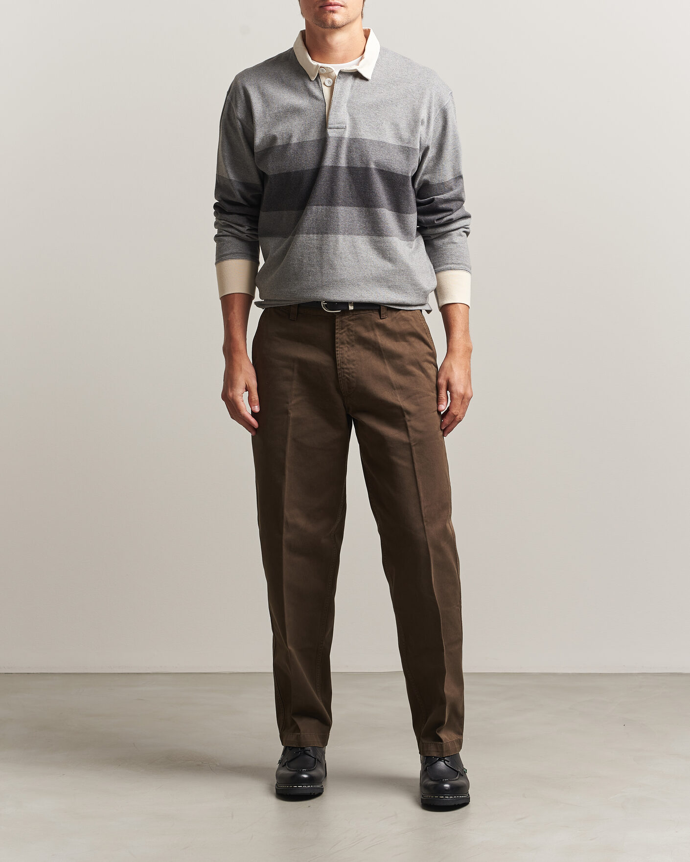 Mies | Puserot | Drake's | Melange Stripe Rugby Grey