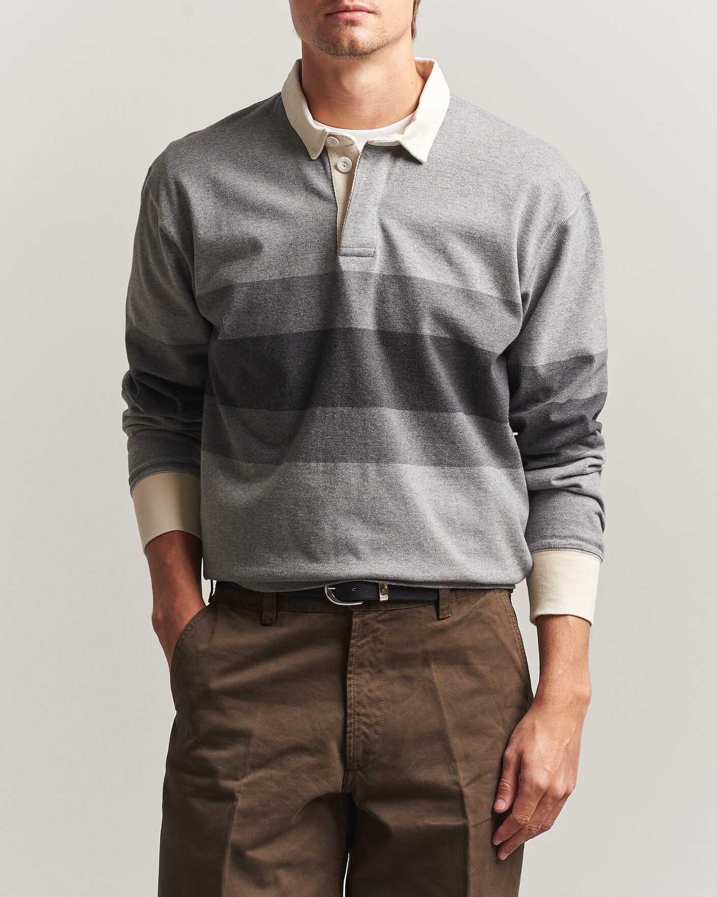 Mies | Puserot | Drake's | Melange Stripe Rugby Grey