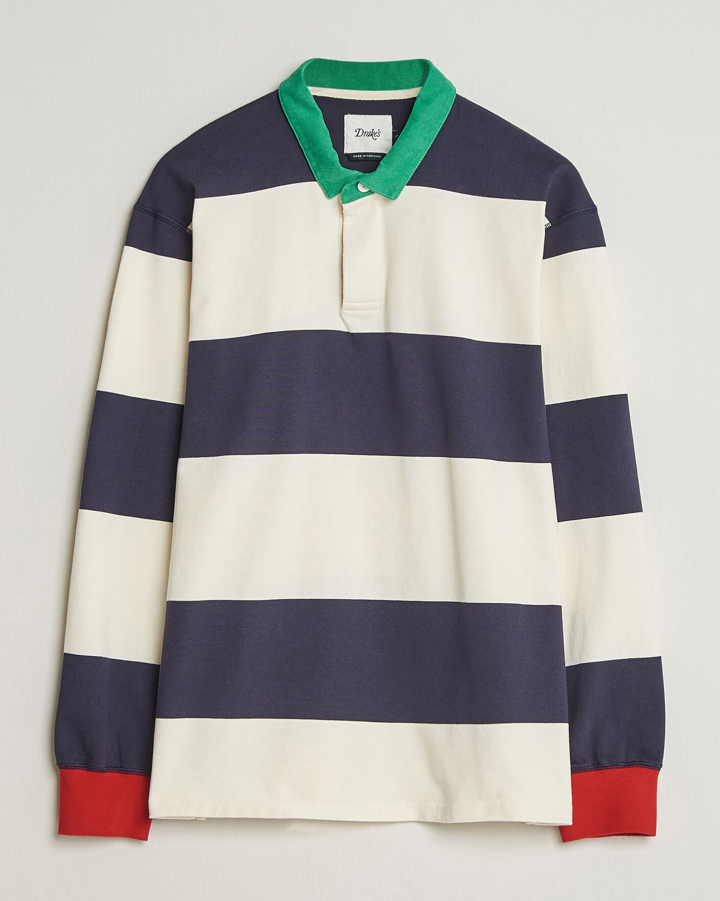 Mies | Puserot | Drake's | Dual Block Stripe Rugby Whie/Navy