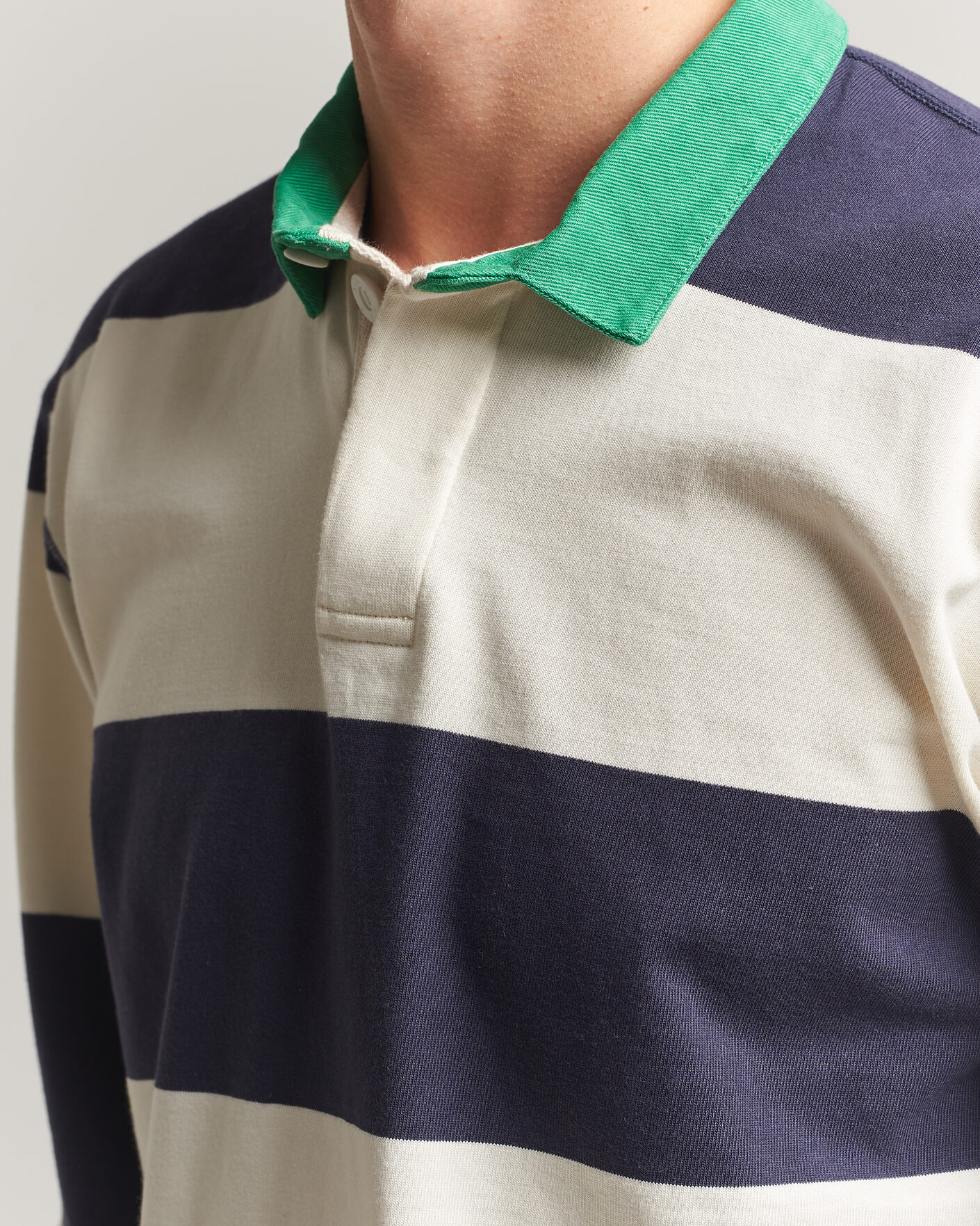 Mies | Puserot | Drake's | Dual Block Stripe Rugby Whie/Navy