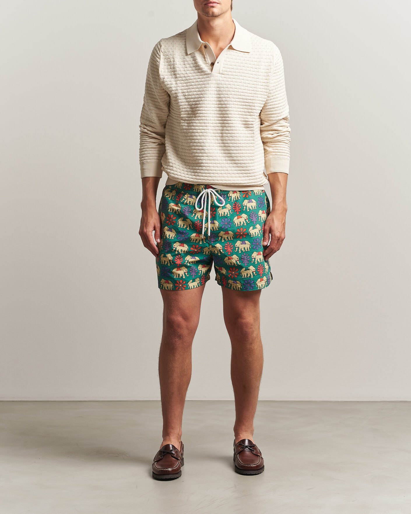 Mies | Uimahousut | Drake's | Elephants Drawstring Swimshorts Green