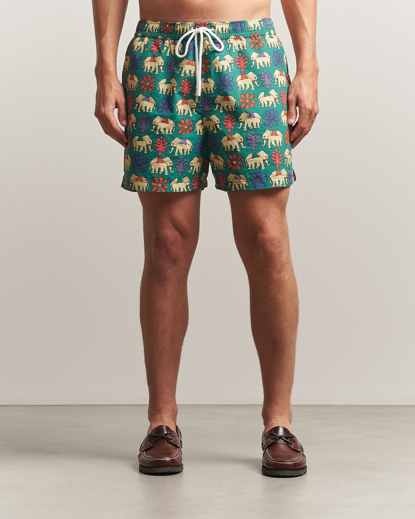 Mies | Uimahousut | Drake's | Elephants Drawstring Swimshorts Green