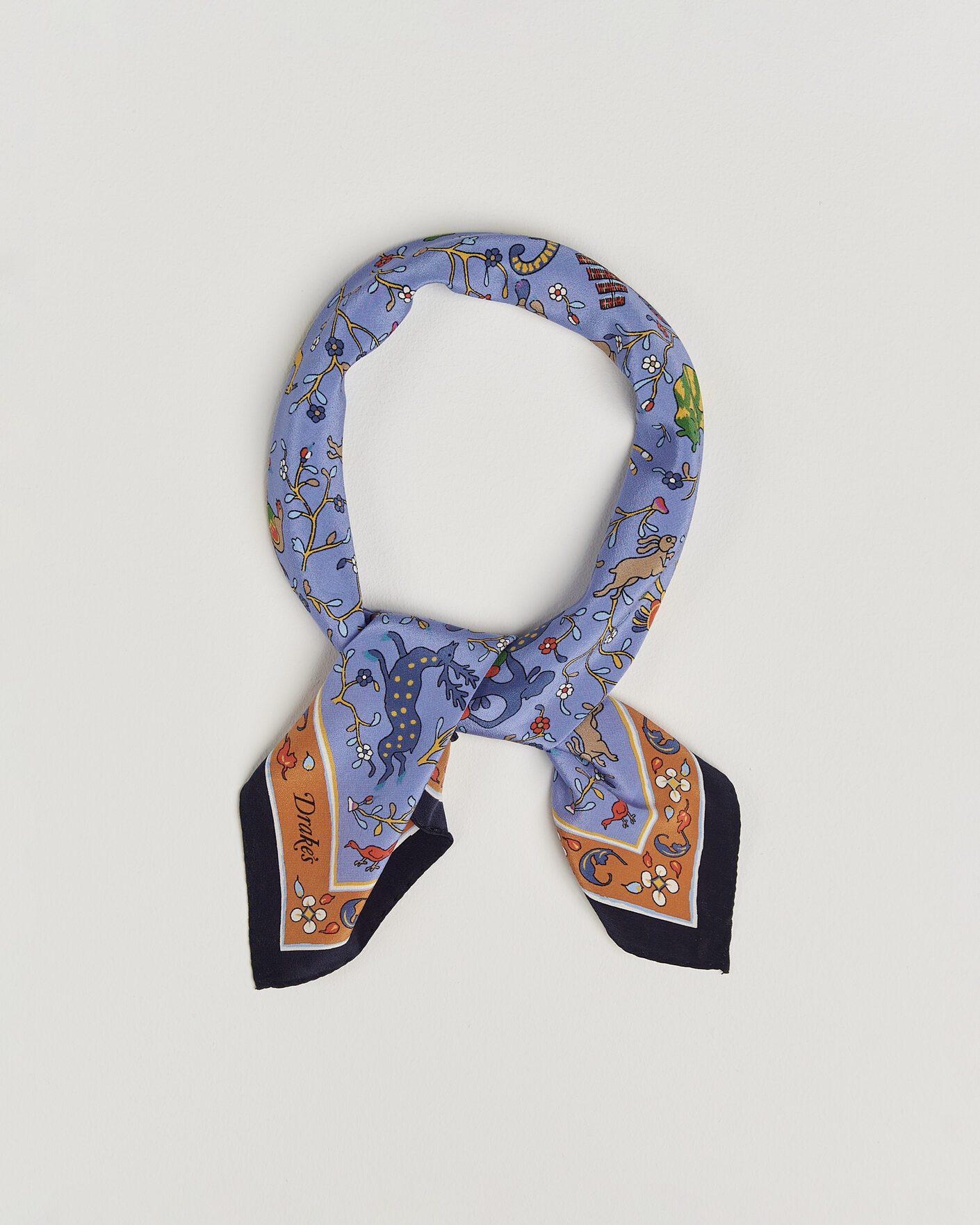 Mies | Huivit | Drake's | Animals And Flowers Print Crepe Silk Bandana Navy