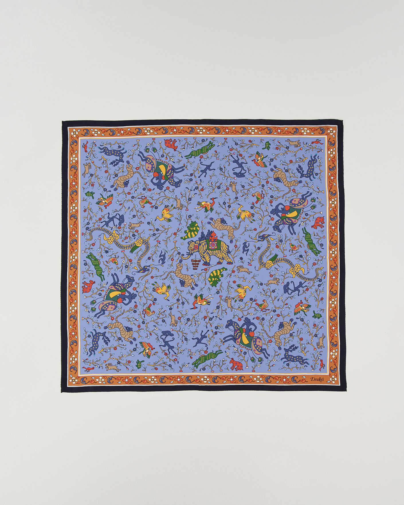 Mies | Huivit | Drake's | Animals And Flowers Print Crepe Silk Bandana Navy