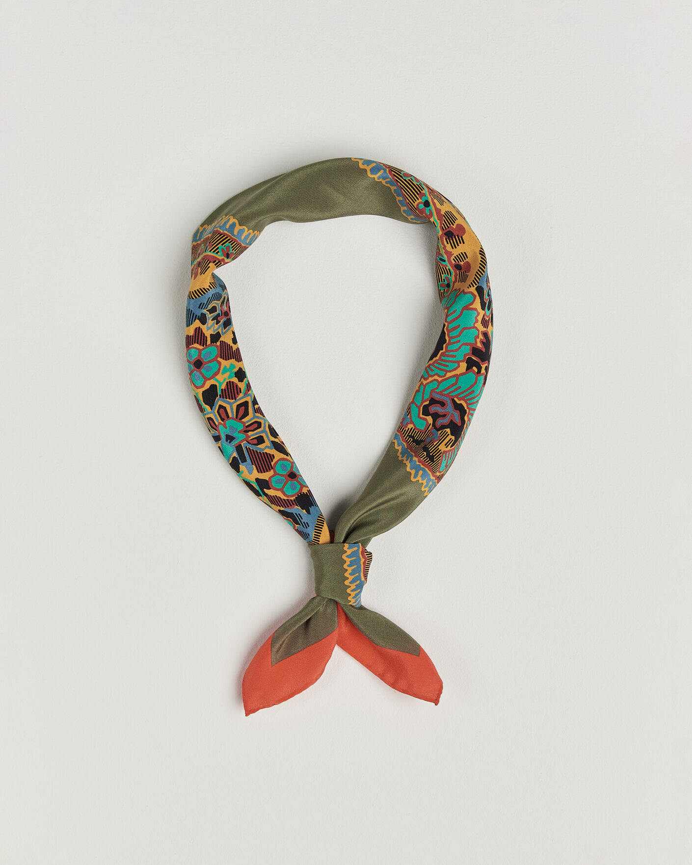 Mies | Huivit | Drake's | Paisley Print Crepe Silk Bandana Olive