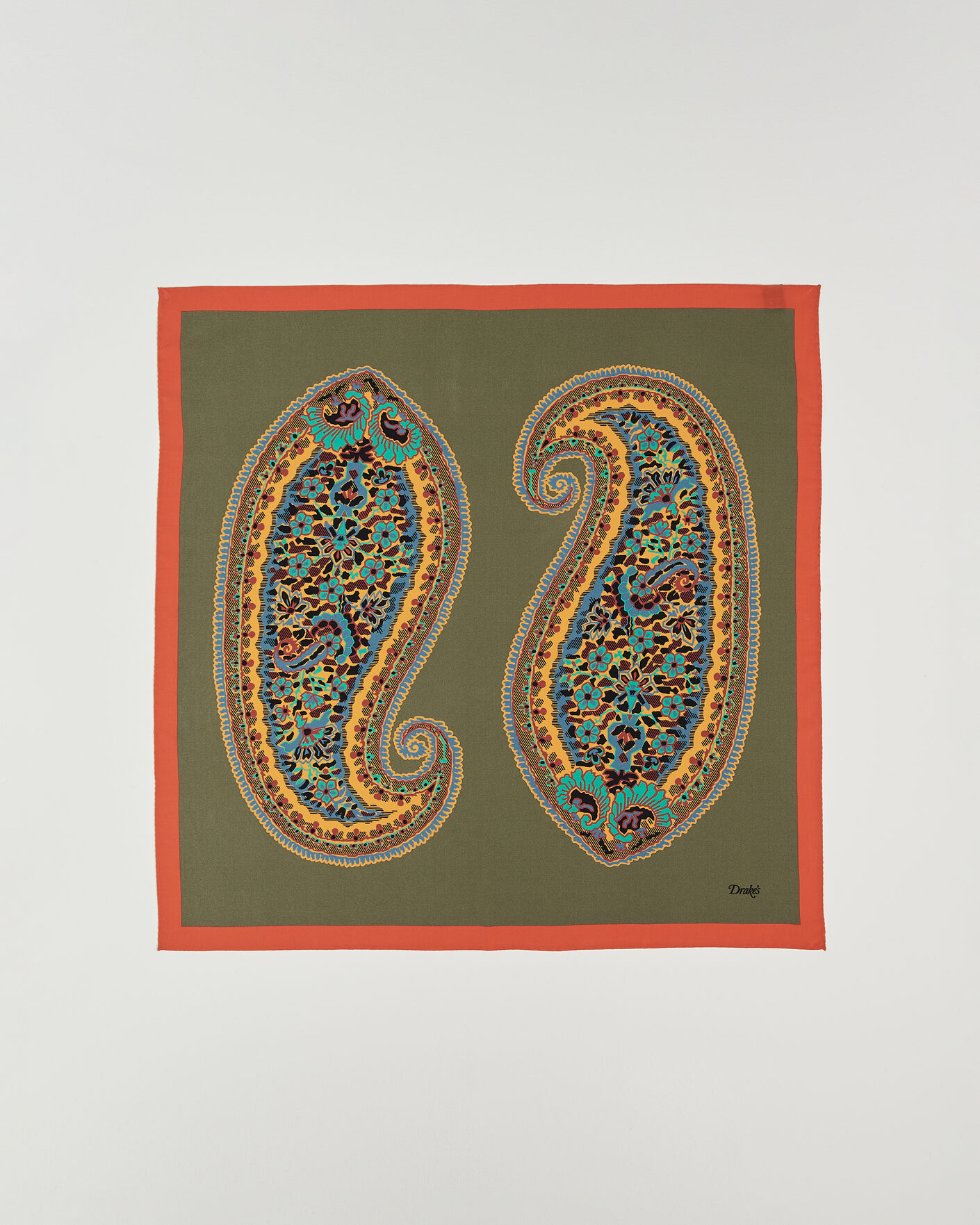 Mies | Huivit | Drake's | Paisley Print Crepe Silk Bandana Olive