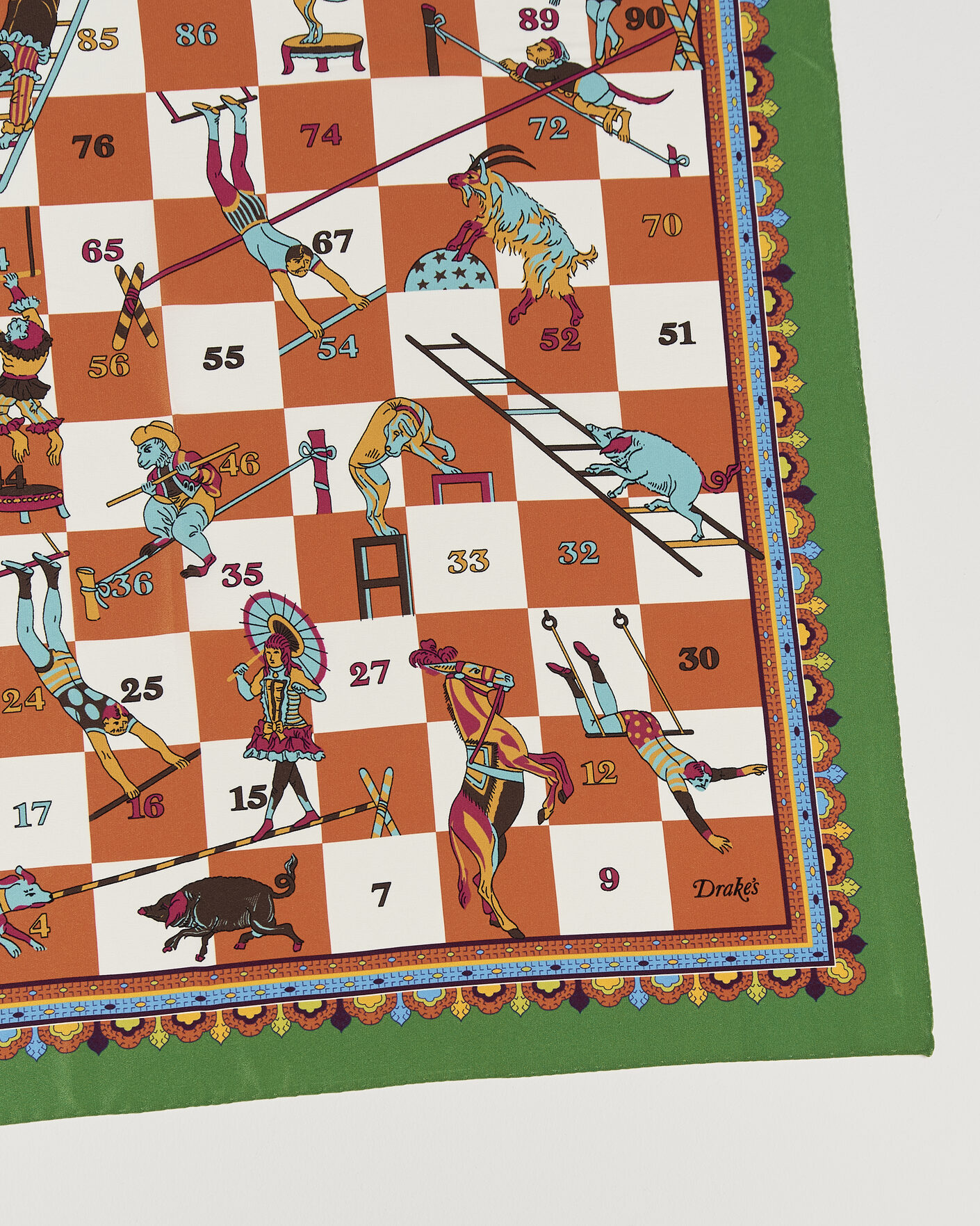 Mies | Huivit | Drake's | Snakes & Ladders Print Crepe Silk Bandana Green