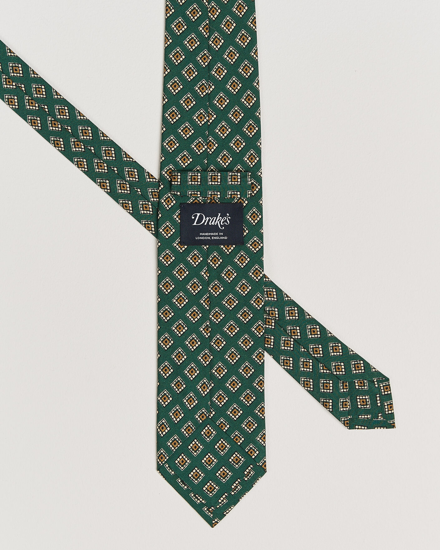 Mies | Solmiot | Drake's | Tile Medallion Habotai Silk Tie Green