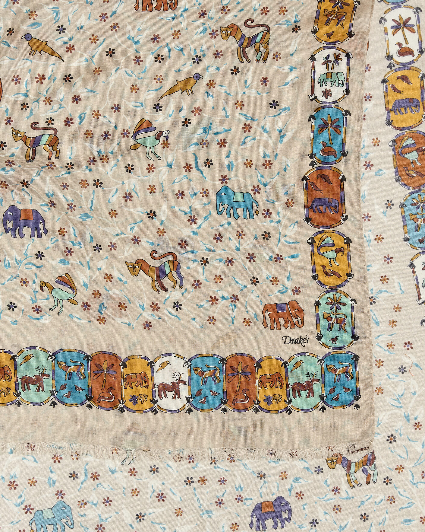 Mies | Huivit | Drake's | Loose Animal Wool/Silk Print Scarf Beige