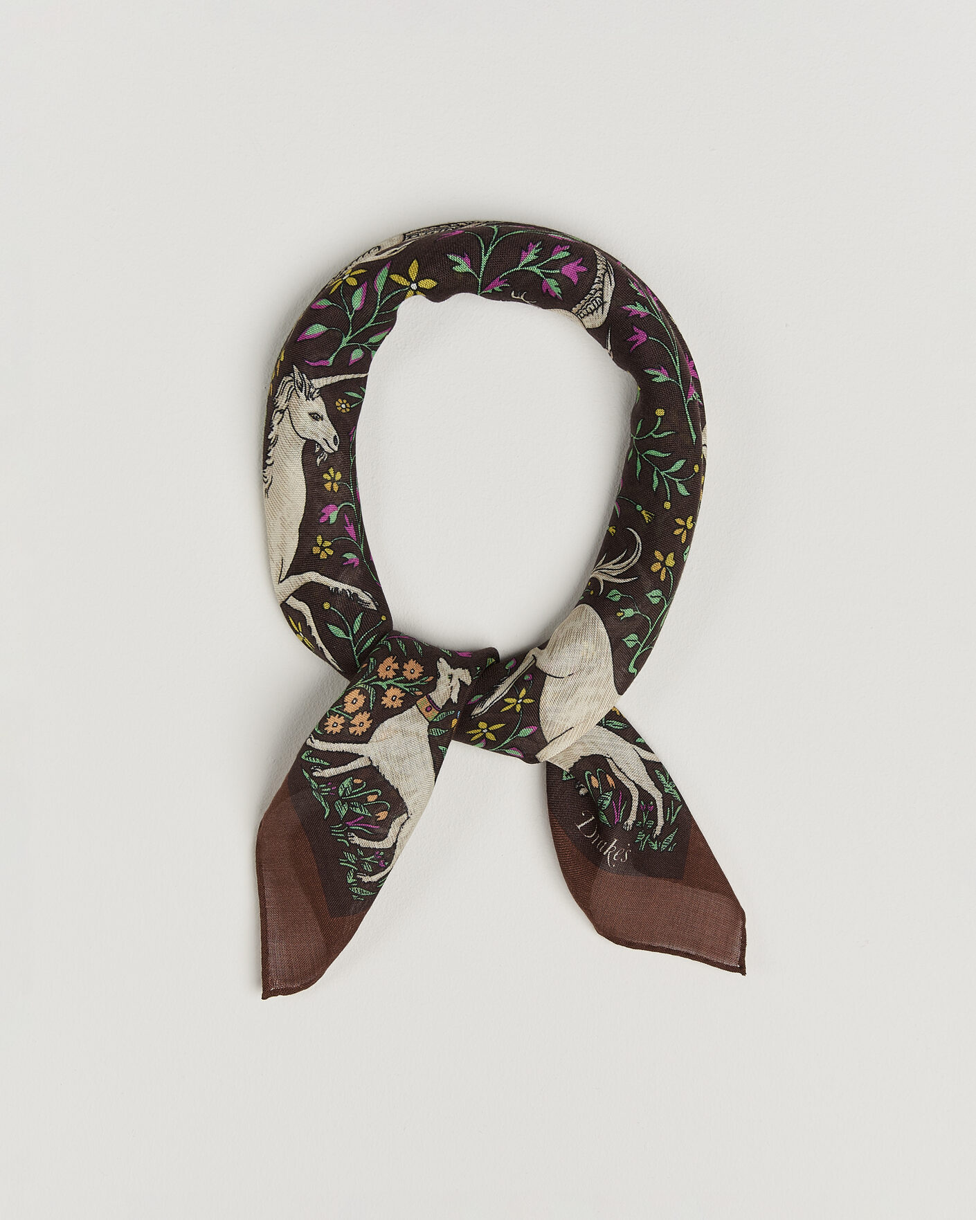 Mies | Huivit | Drake's | Unicorn Print Wool/Silk Bandana Brown