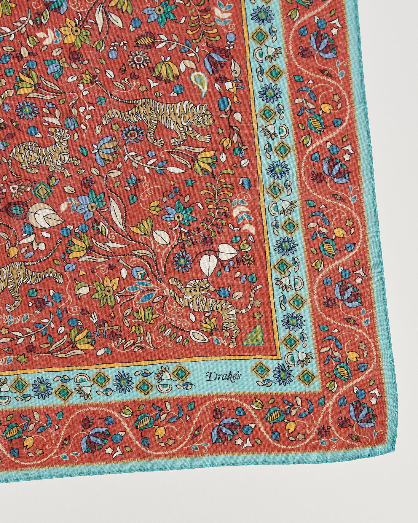 Mies | Huivit | Drake's | Tiger Garden Wool/Silk Bandana Red