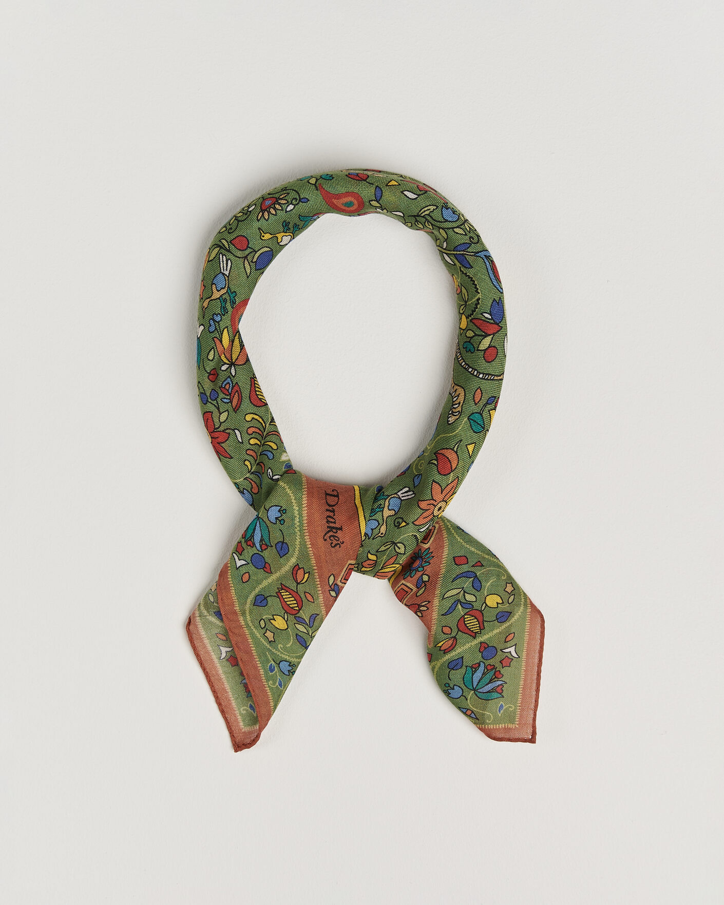 Mies | Huivit | Drake's | Tiger Garden Wool/Silk Bandana Green