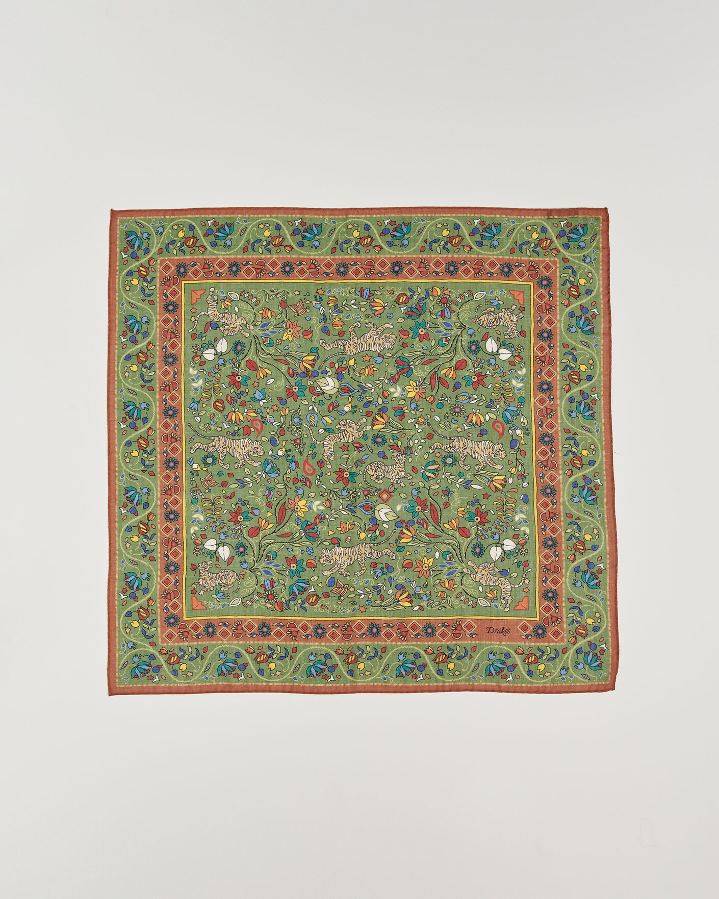 Mies | Huivit | Drake's | Tiger Garden Wool/Silk Bandana Green