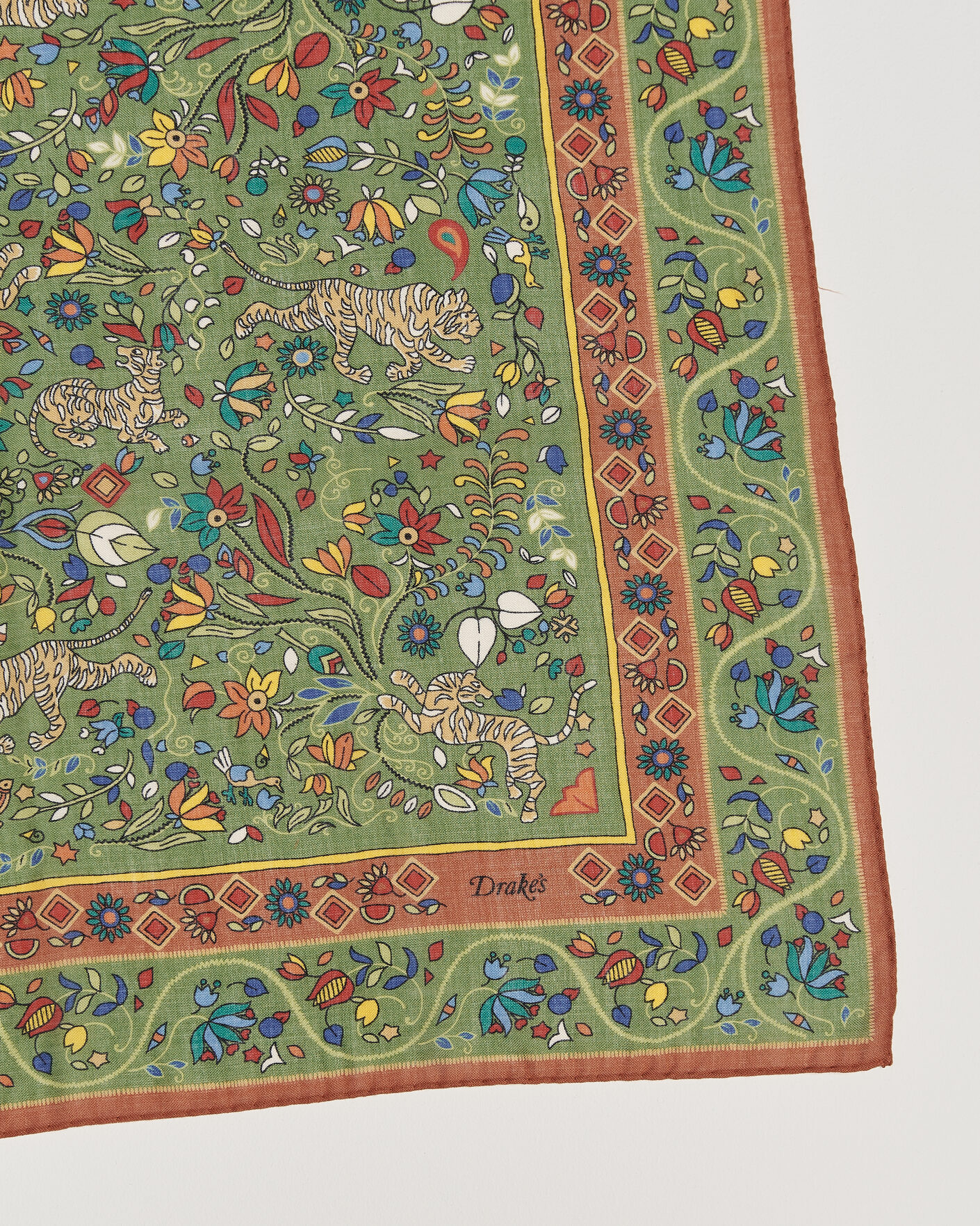 Mies | Huivit | Drake's | Tiger Garden Wool/Silk Bandana Green