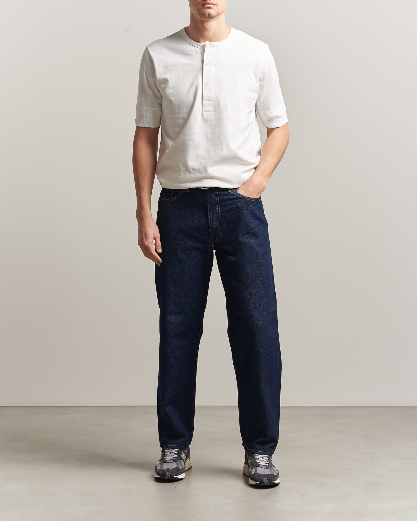 Mies | T-paidat | Merz b. Schwanen | Classic Organic Cotton Short Sleeve Henley White