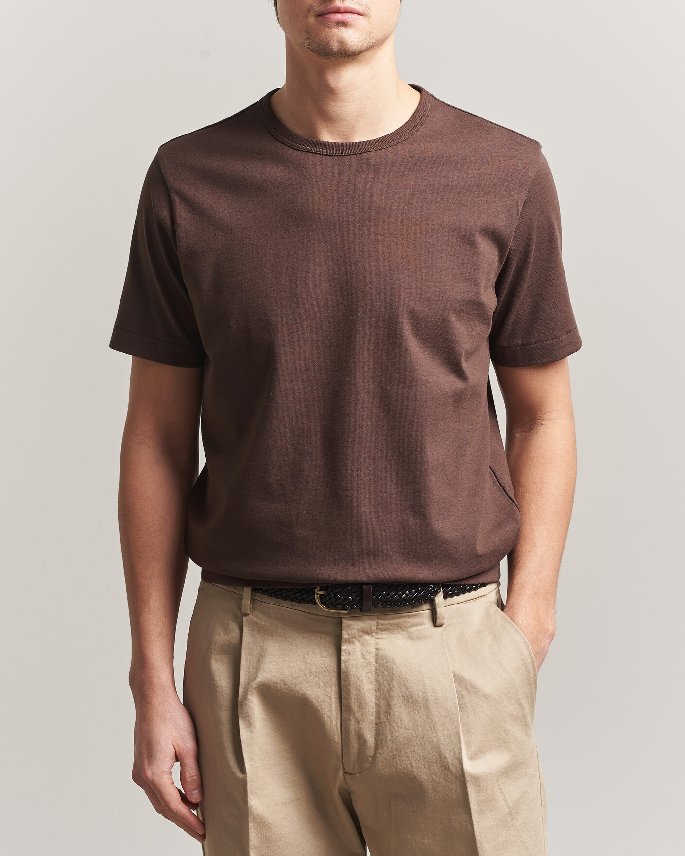 Mies | T-paidat | Merz b. Schwanen | Classic Fit Sturdy Loopwheeled T-Shirt Chocolate