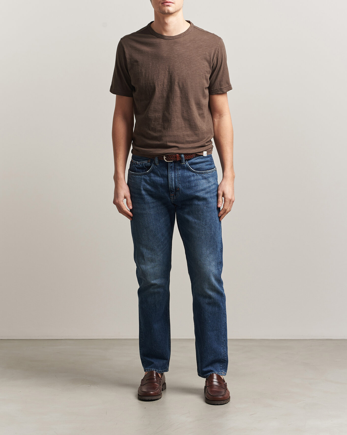 Mies | T-paidat | Merz b. Schwanen | Organic Pima Cotton Slub Crew Neck T-Shirt Chocolate