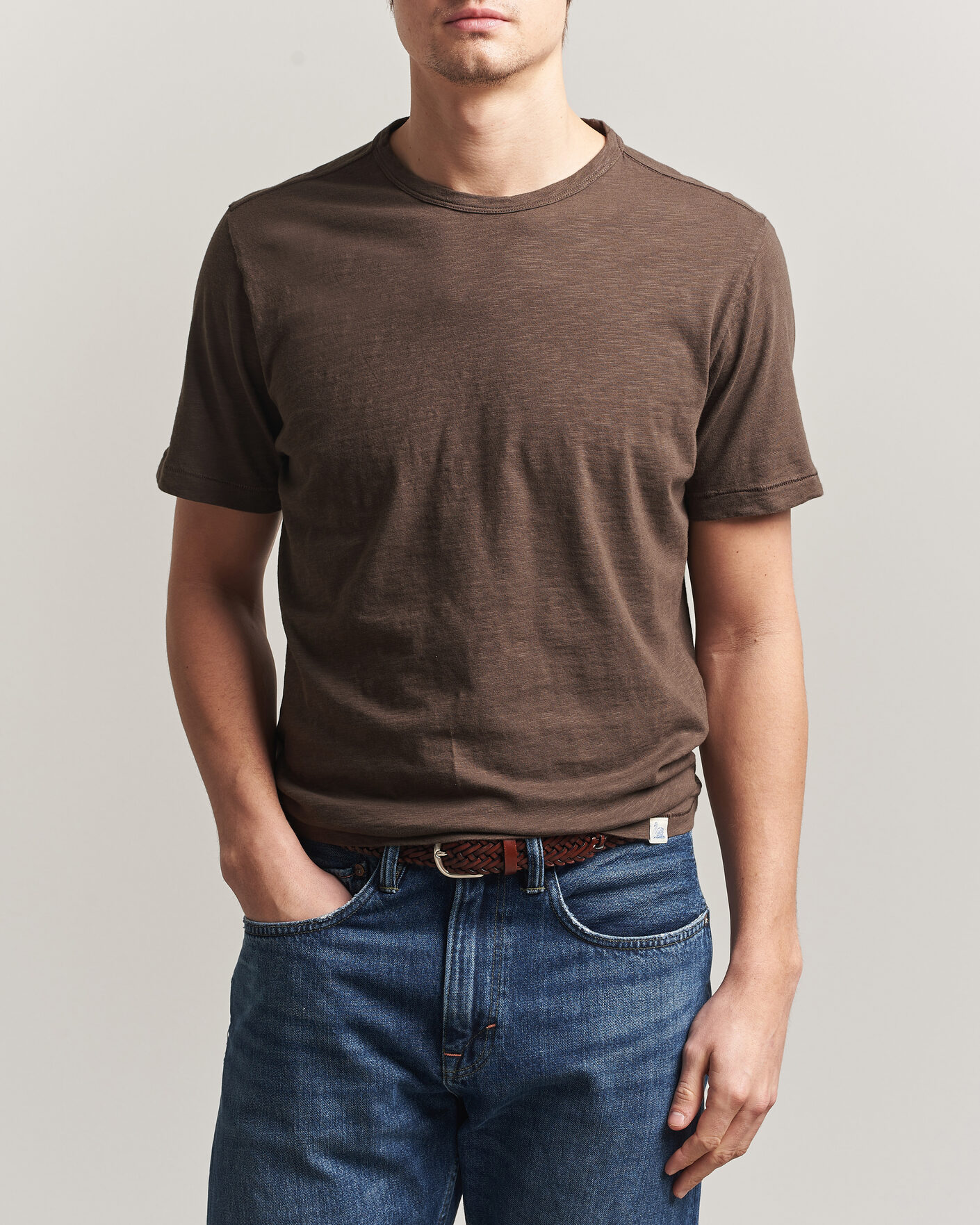 Mies | T-paidat | Merz b. Schwanen | Organic Pima Cotton Slub Crew Neck T-Shirt Chocolate