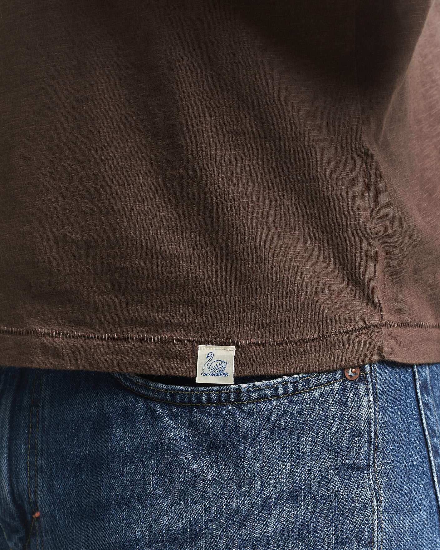 Mies | T-paidat | Merz b. Schwanen | Organic Pima Cotton Slub Crew Neck T-Shirt Chocolate