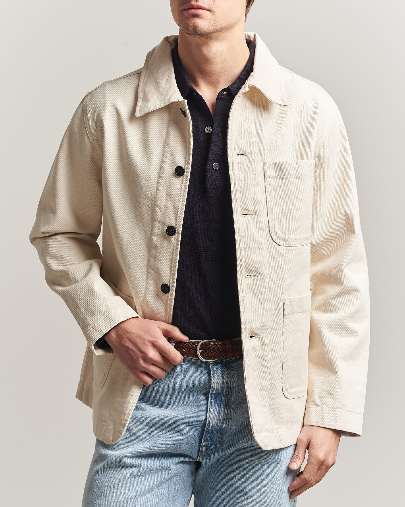 Mies | Kauluspaidat | Merz b. Schwanen | Worker Cotton Twill Overshirt Nature