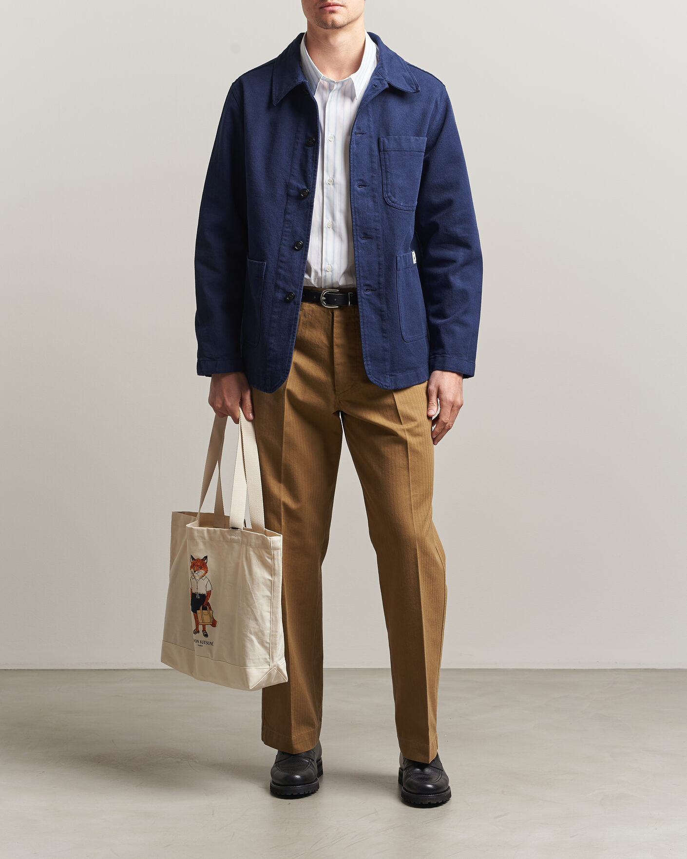 Mies | Kauluspaidat | Merz b. Schwanen | Worker Cotton Twill Overshirt Ink Blue